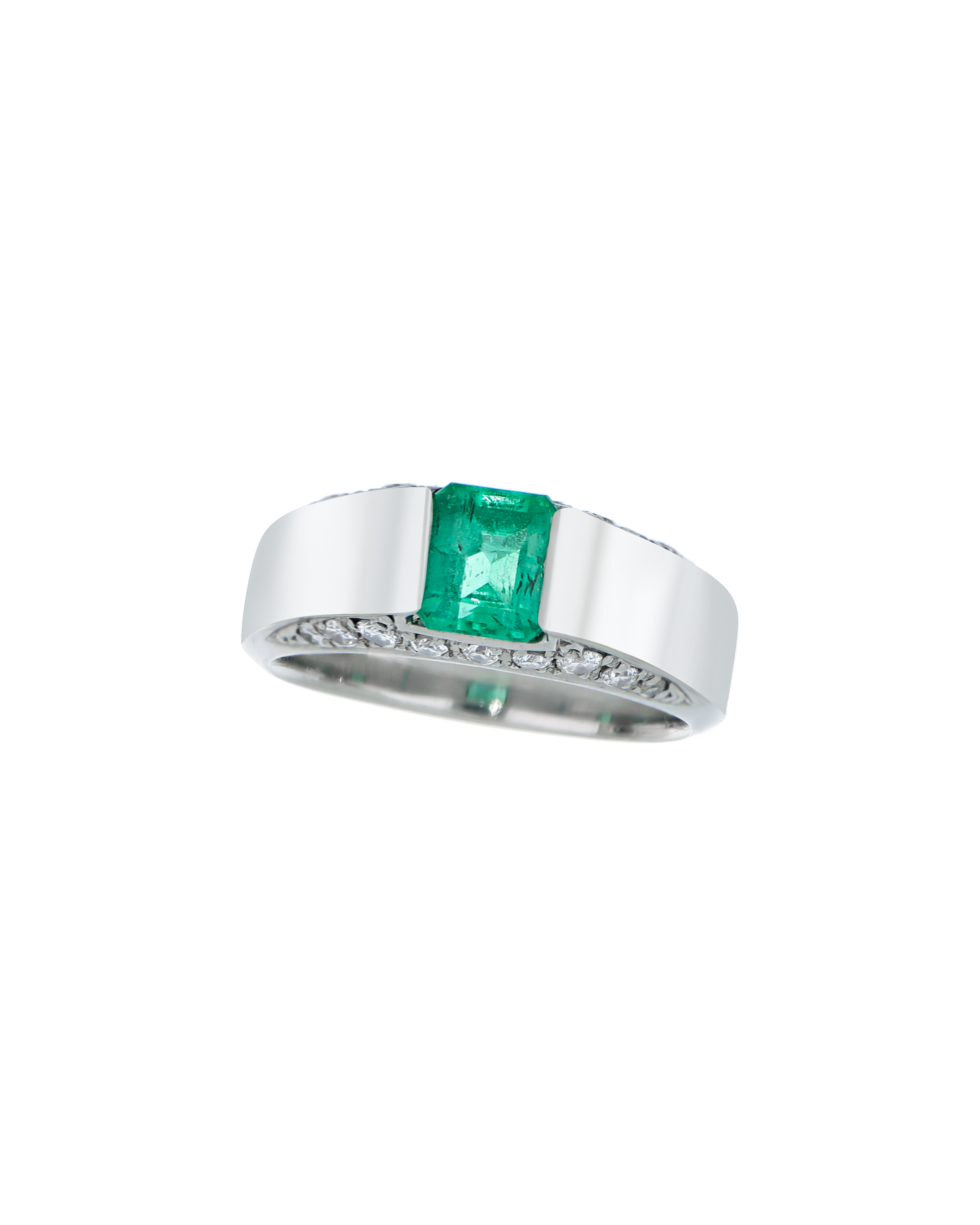 Emerald Ring With Bold Platinum Band