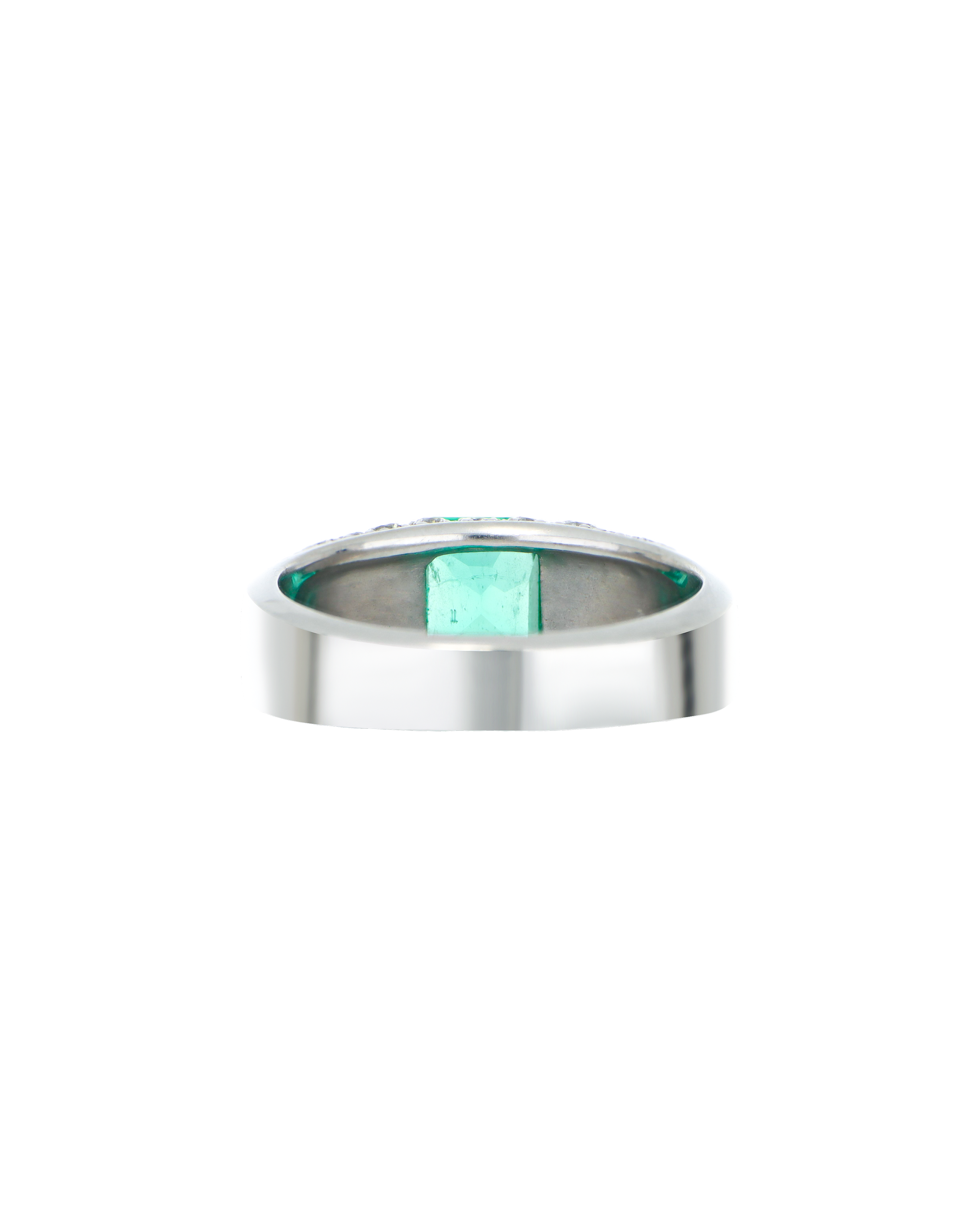 Emerald Ring With Bold Platinum Band