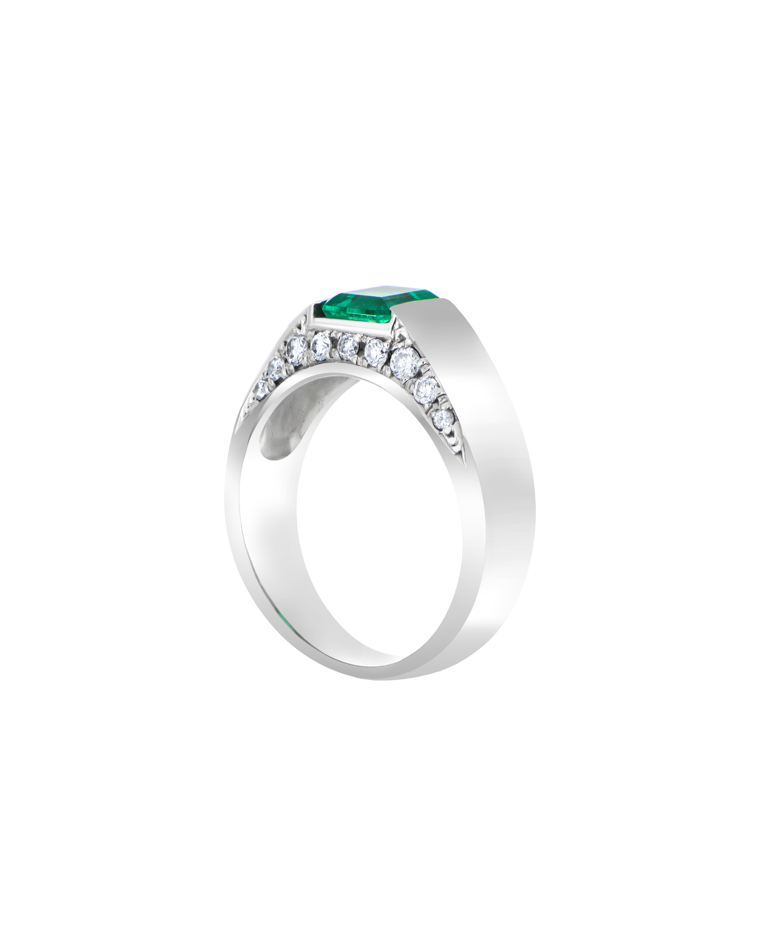 Emerald Ring With Bold Platinum Band
