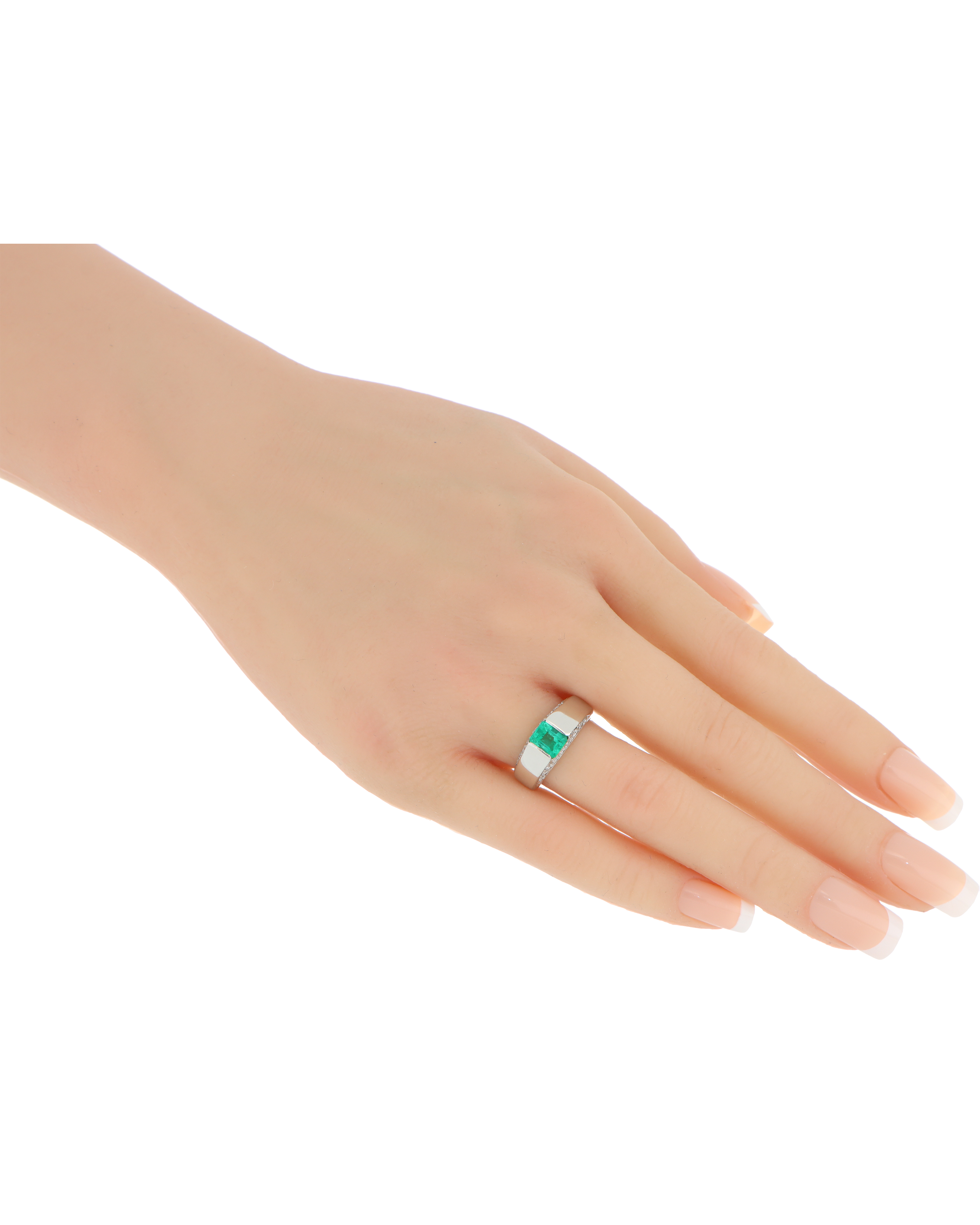 Emerald Ring With Bold Platinum Band