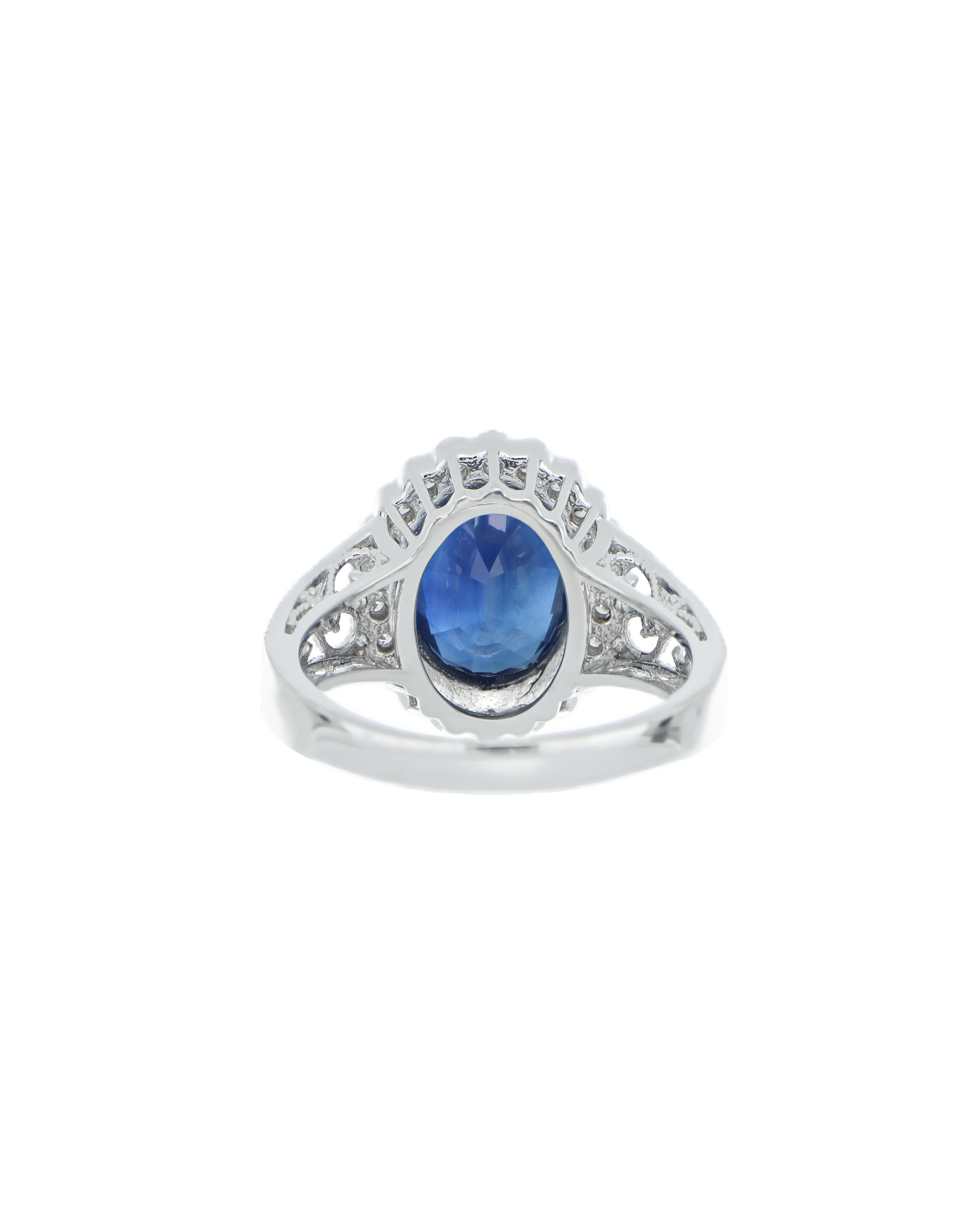 Blue Sapphire Platinum Ring With Diamond Halo