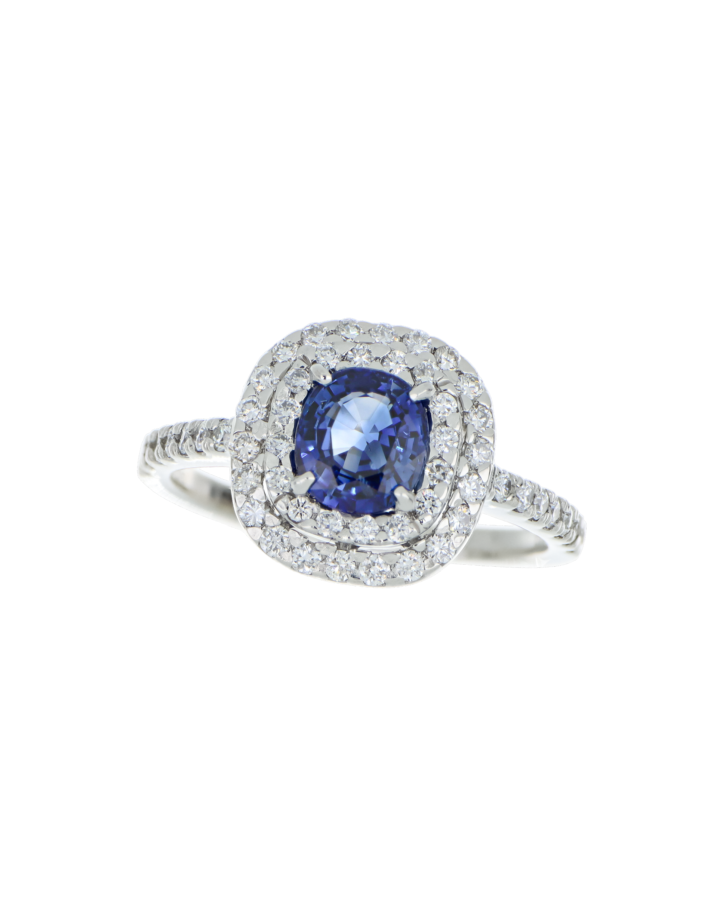 Sri Lankan Sapphire Ring In Platinum with Diamond Halo