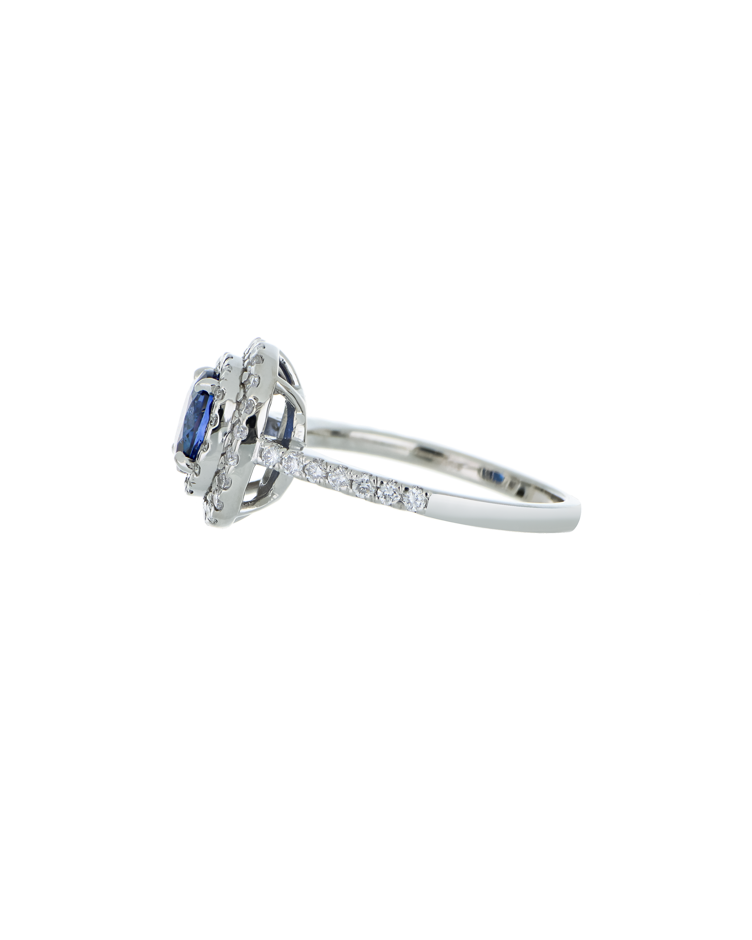 Sri Lankan Sapphire Ring In Platinum with Diamond Halo