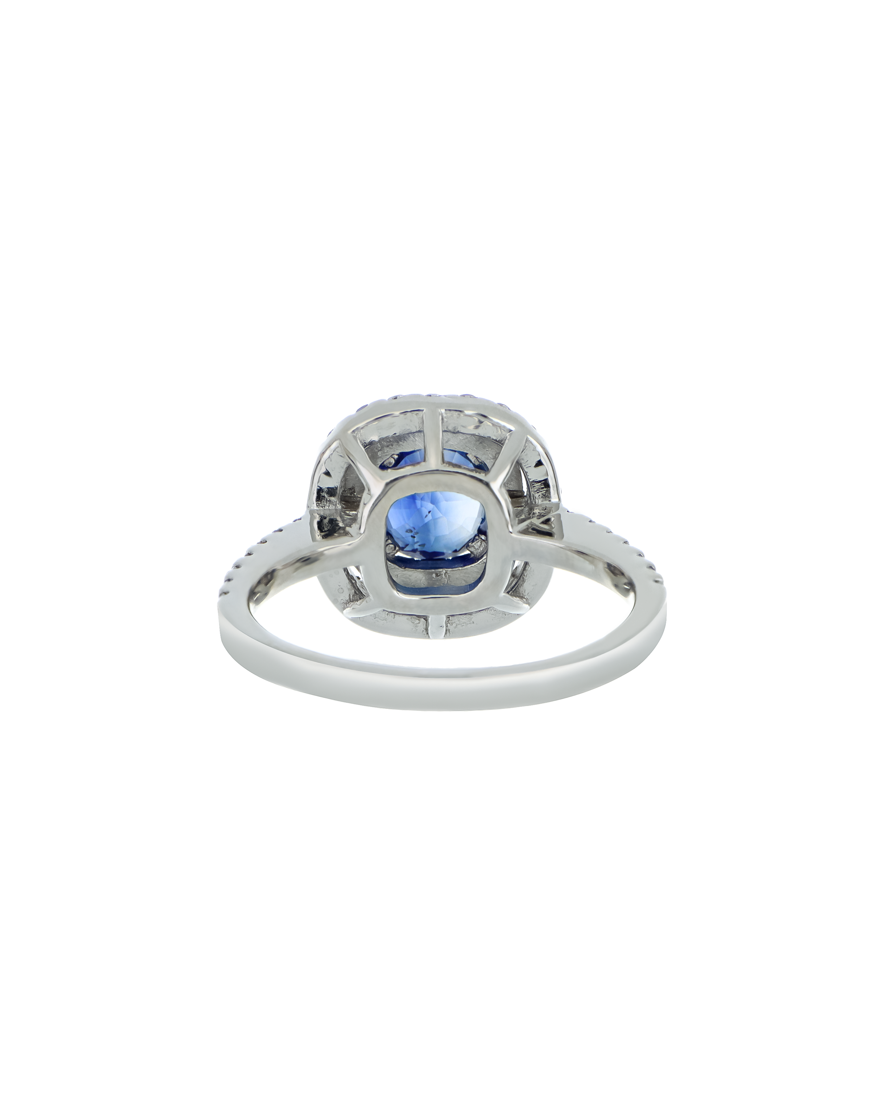 Sri Lankan Sapphire Ring In Platinum with Diamond Halo
