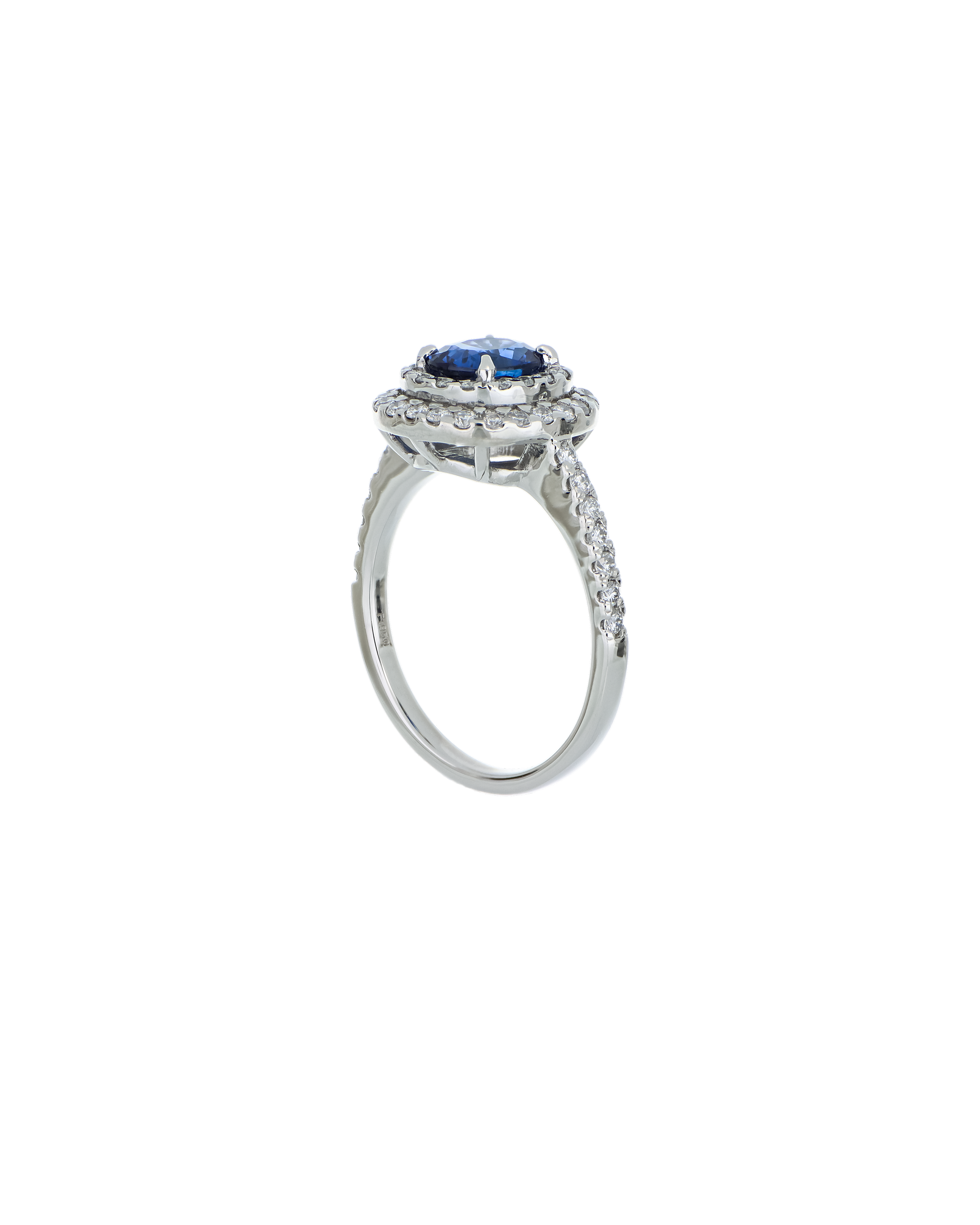 Sri Lankan Sapphire Ring In Platinum with Diamond Halo