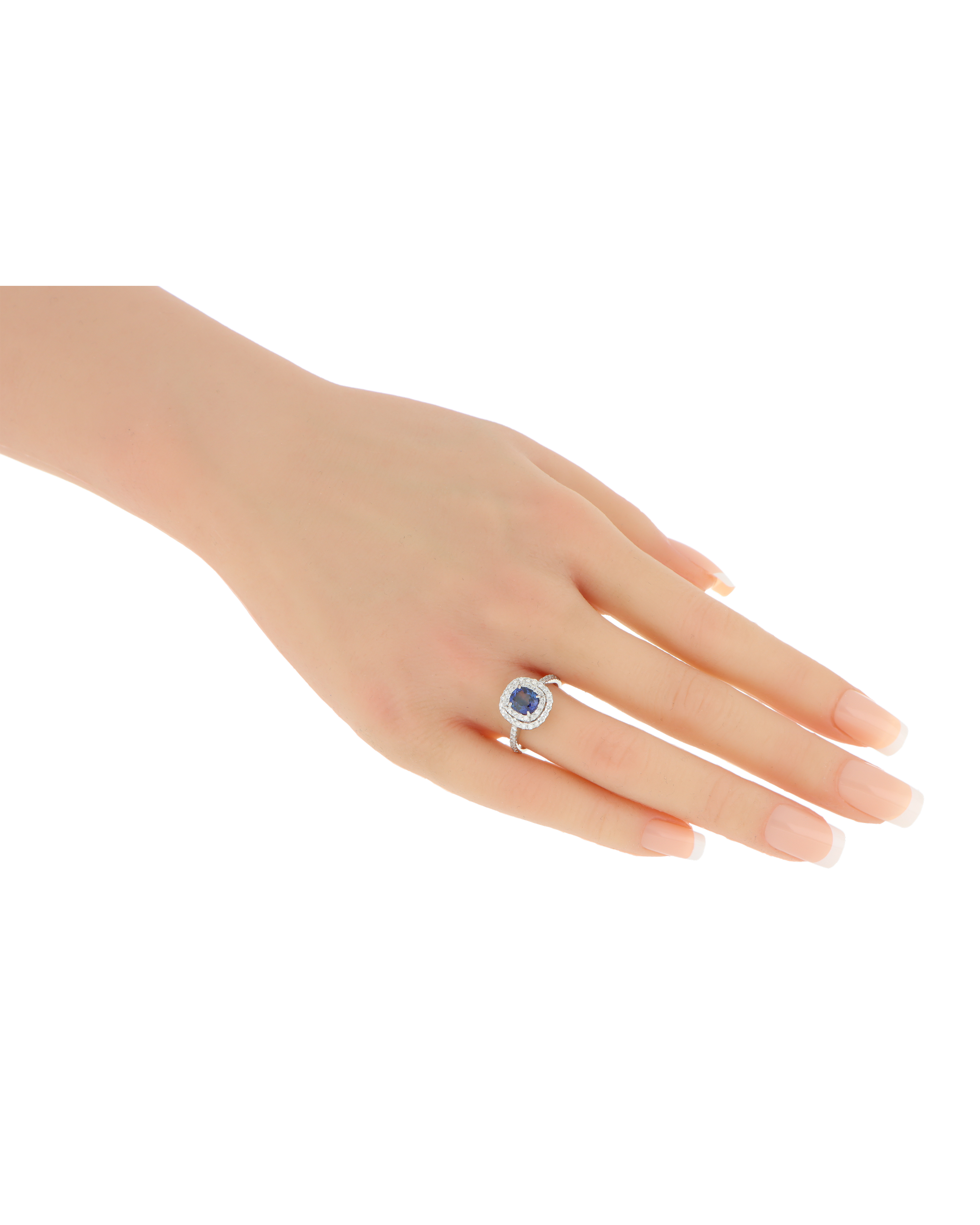 Sri Lankan Sapphire Ring In Platinum with Diamond Halo