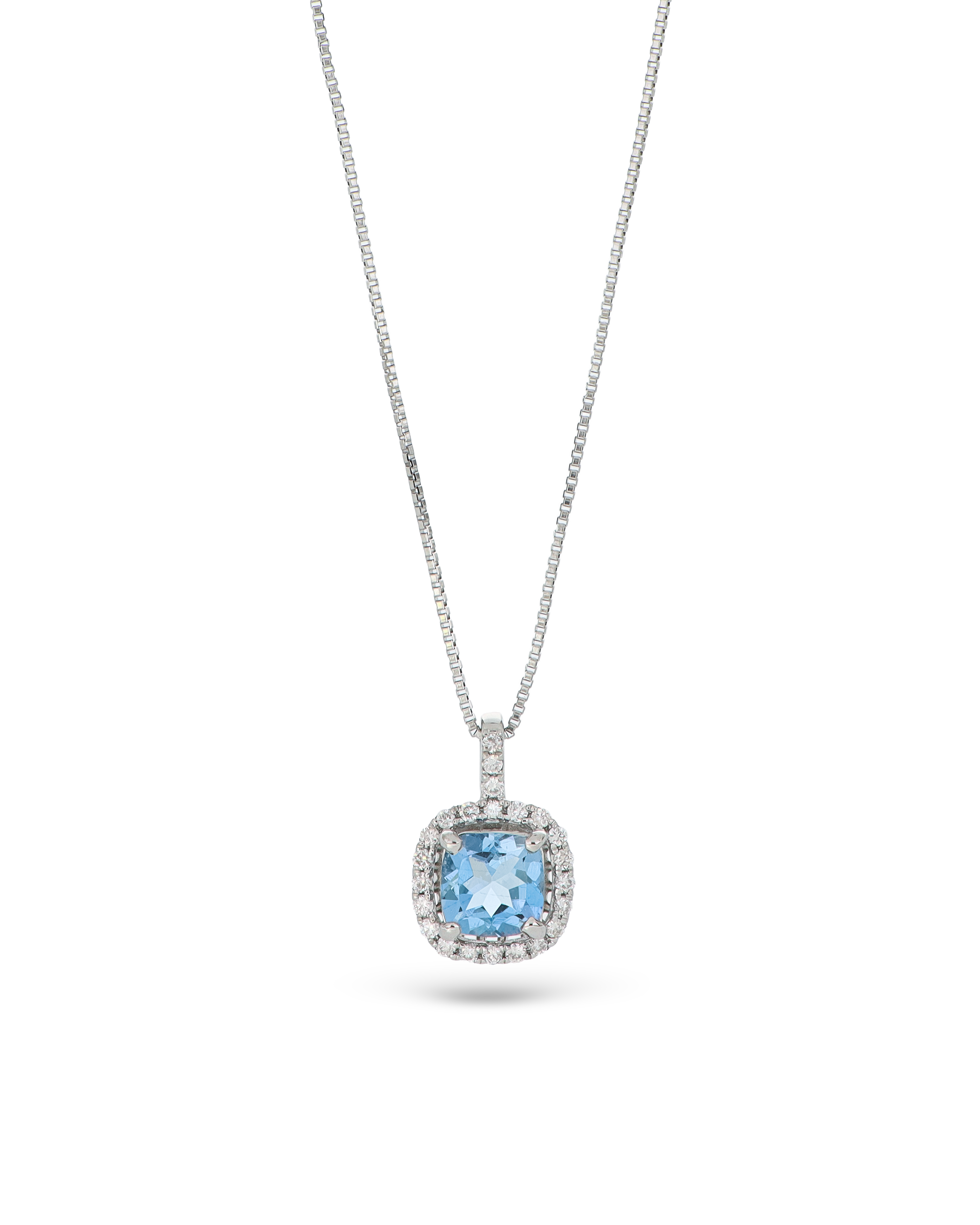 Aquamarine Stone Pendant With Platinum Necklace In Light Blue