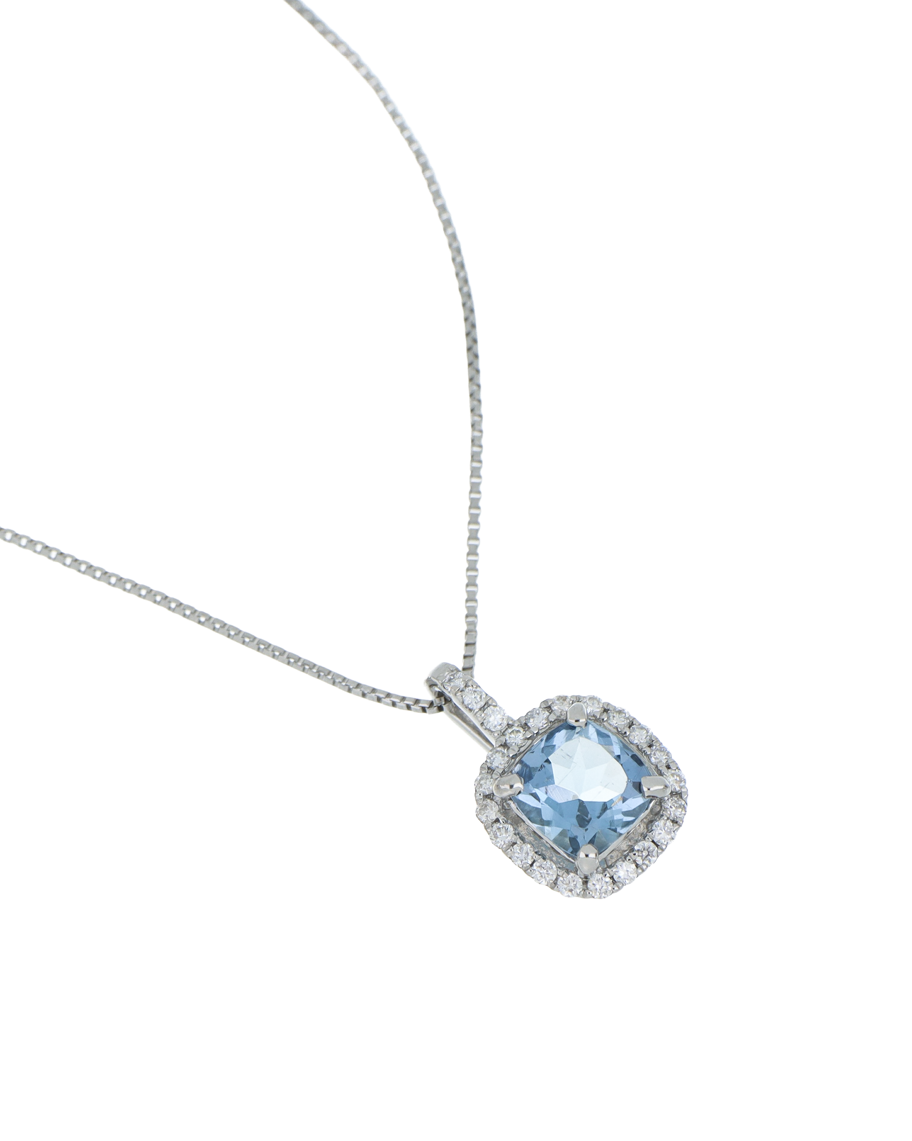 Aquamarine Stone Pendant With Platinum Necklace In Light Blue