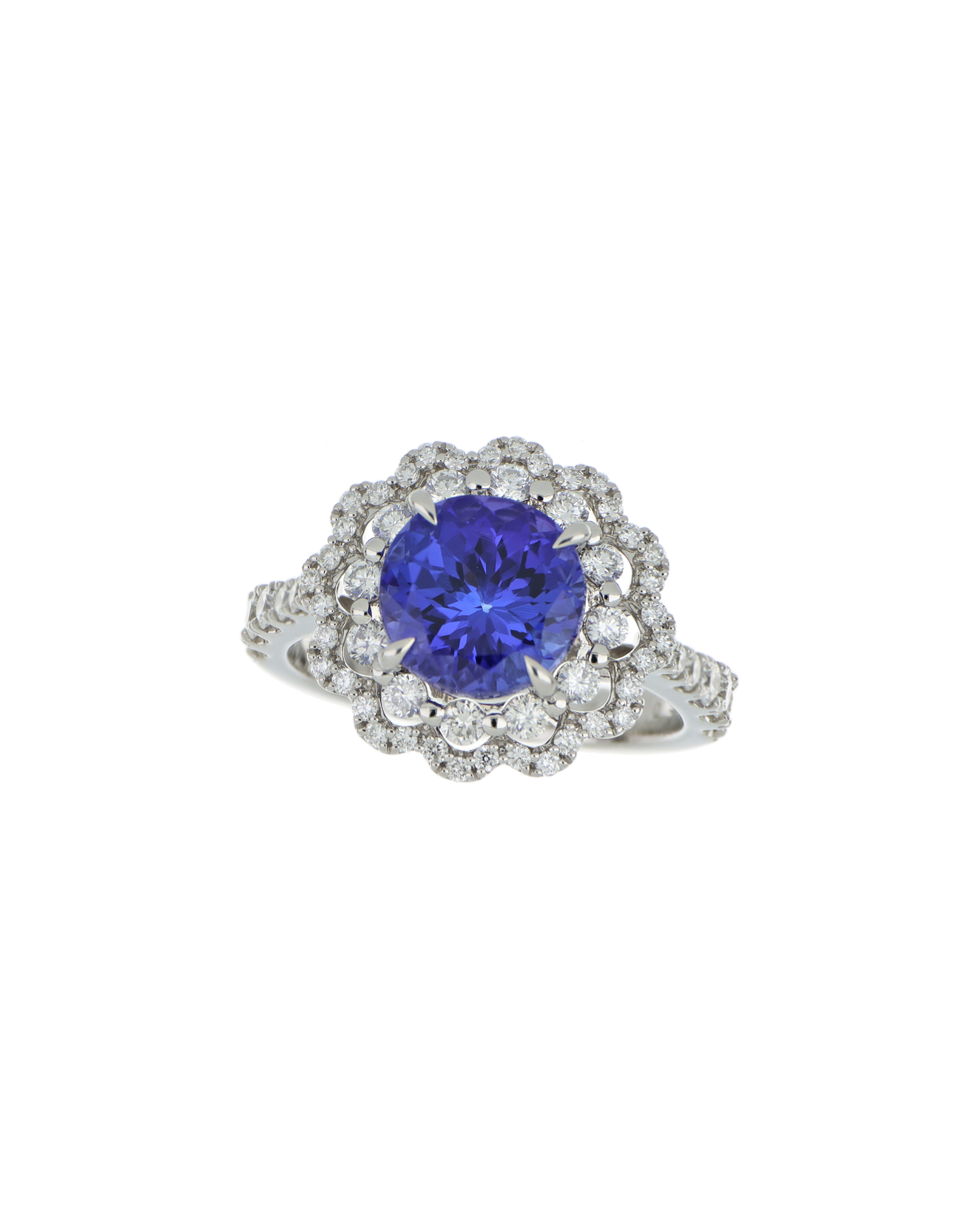 Platinum 900 Tanzanite Halo Ring with Diamond Accents