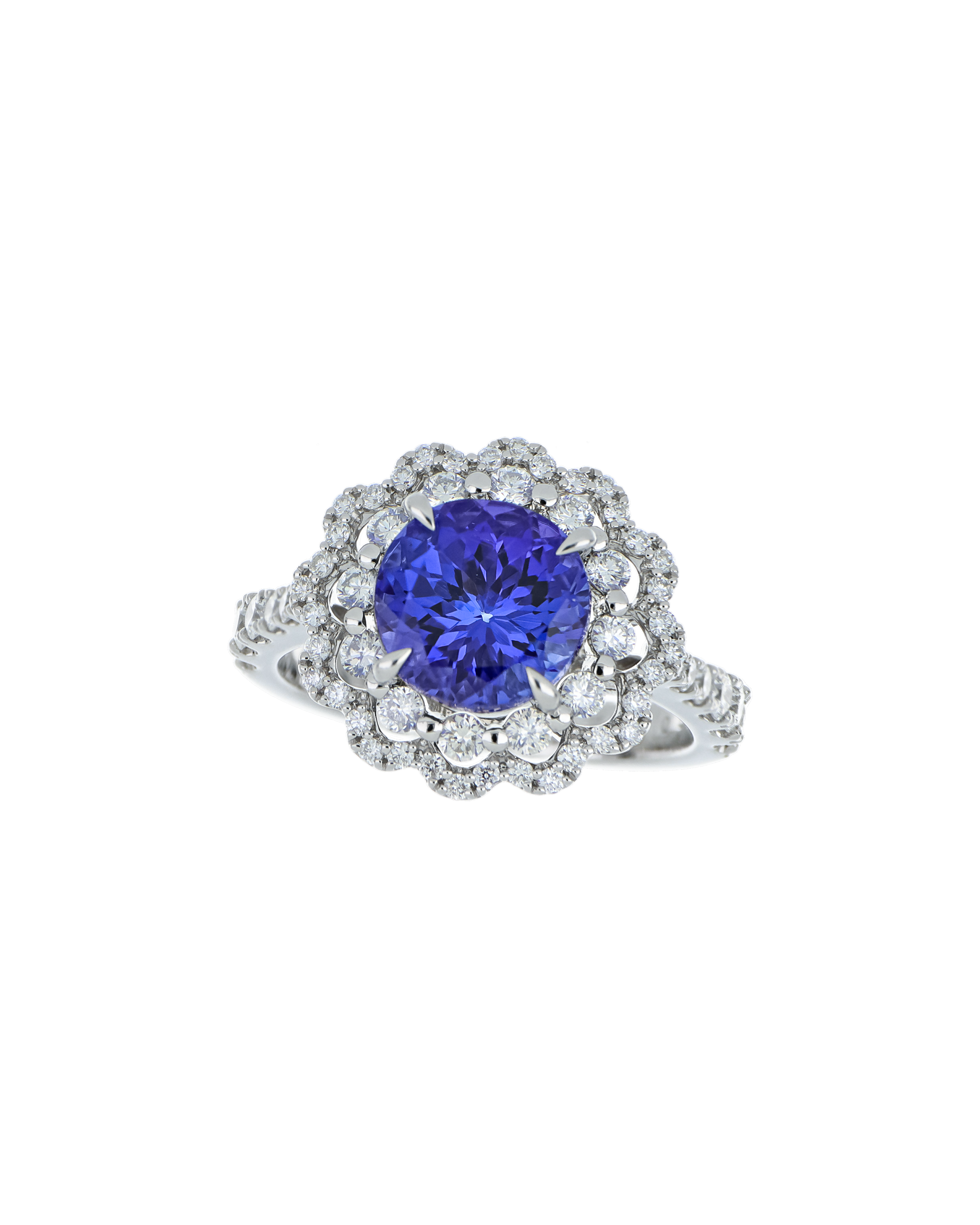Platinum Round Engagement Ring With Tanzanite Stone 