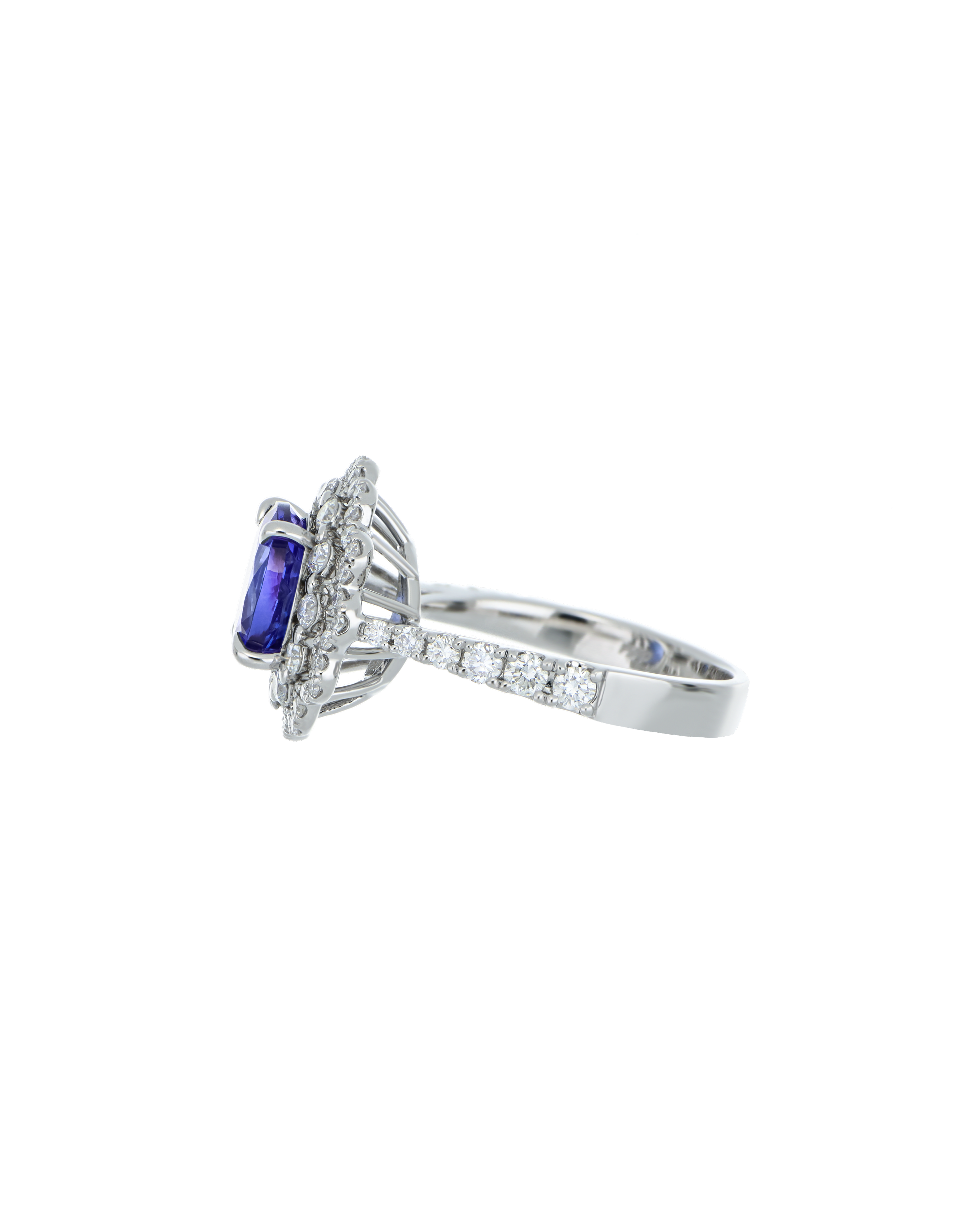 Platinum Round Engagement Ring With Tanzanite Stone 