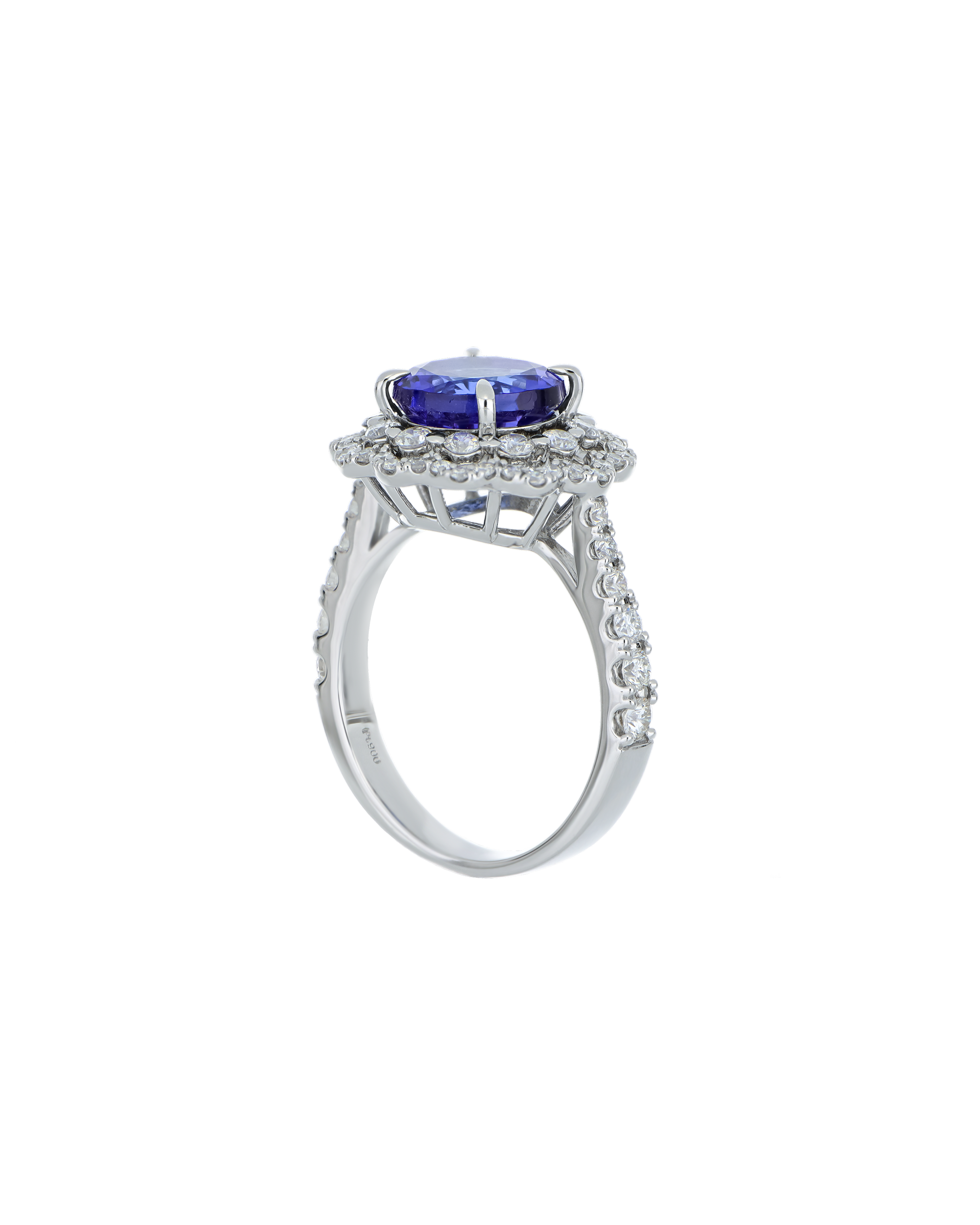 Platinum Round Engagement Ring With Tanzanite Stone 