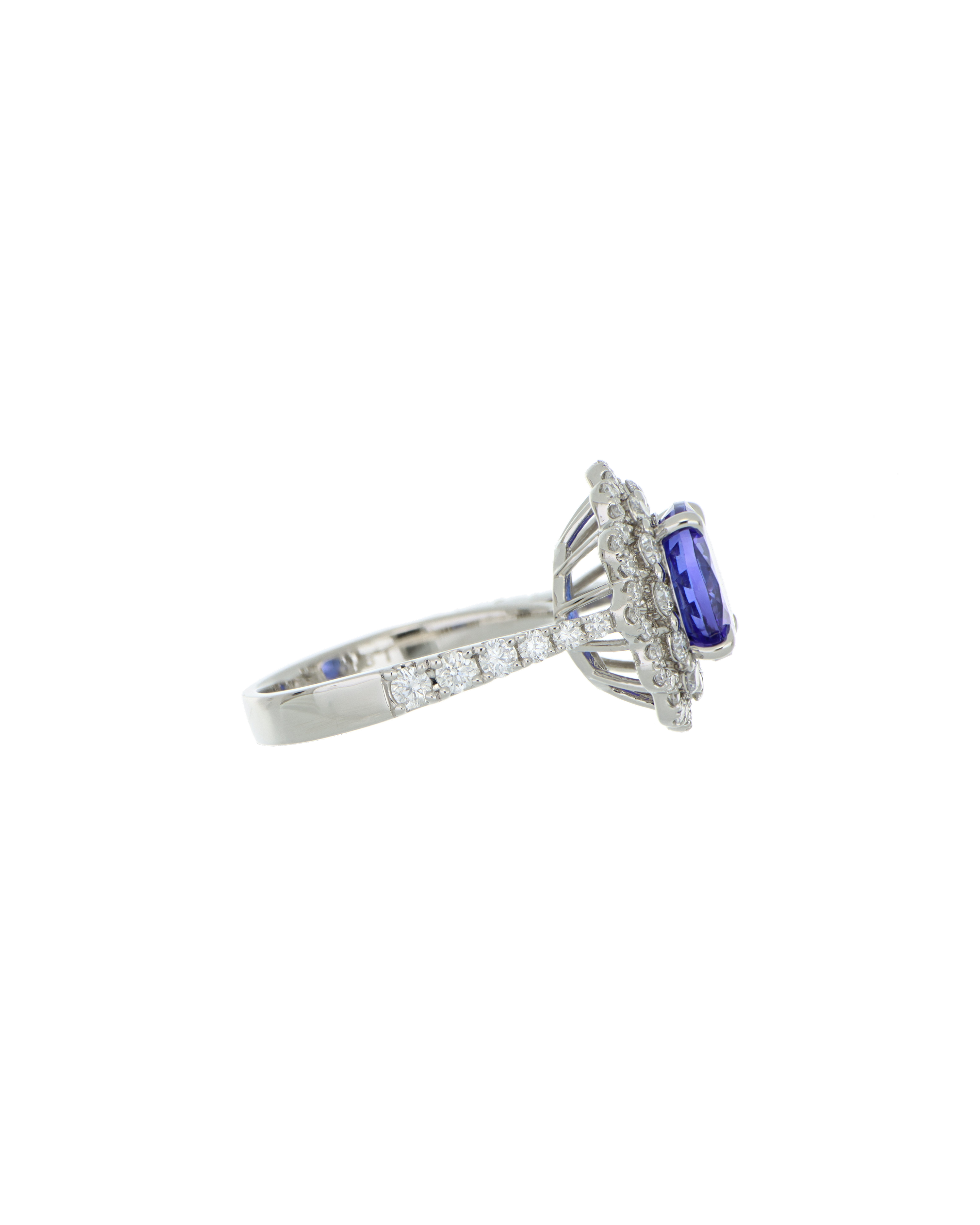 Platinum 900 Tanzanite Halo Ring with Diamond Accents