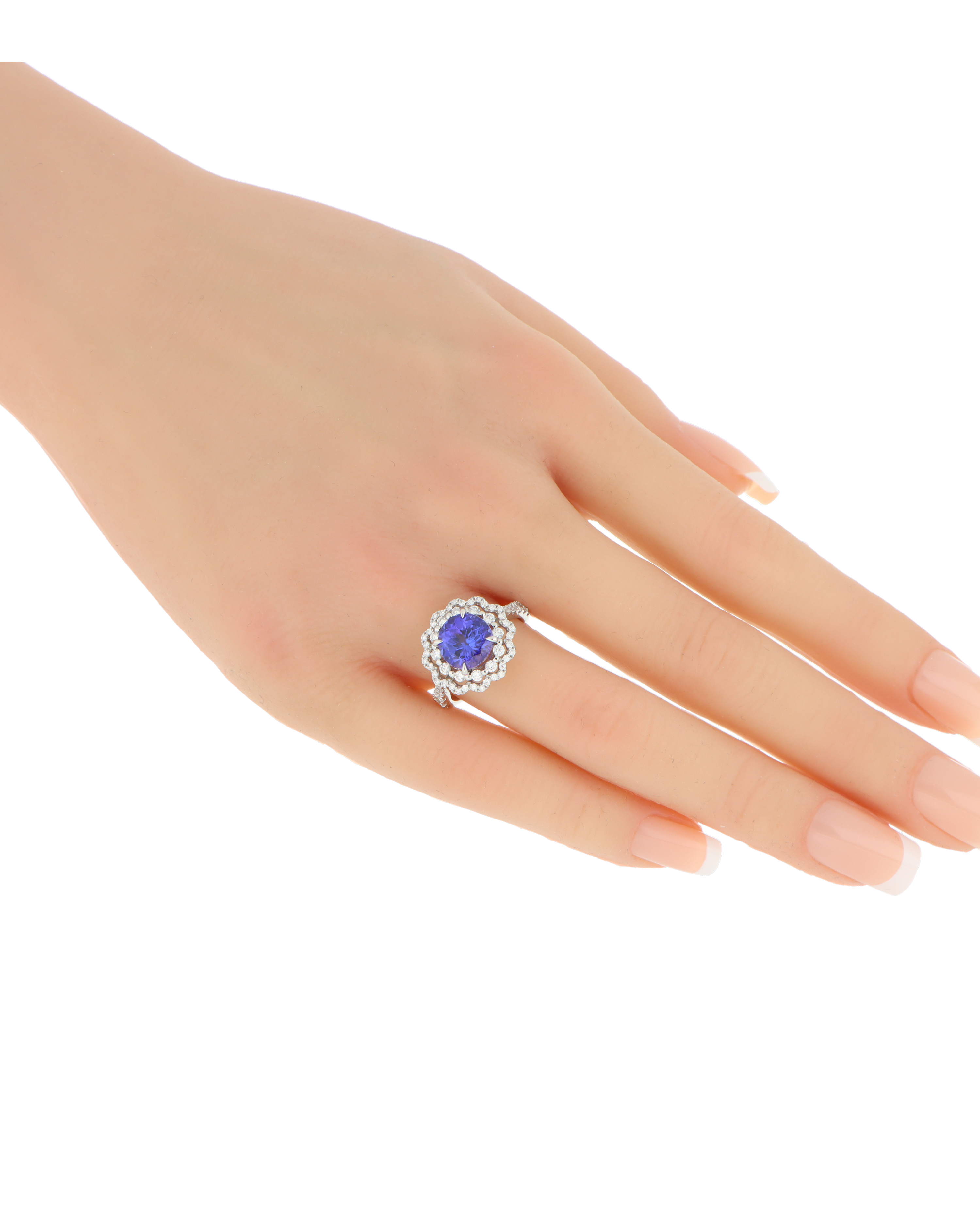 Platinum 900 Tanzanite Halo Ring with Diamond Accents