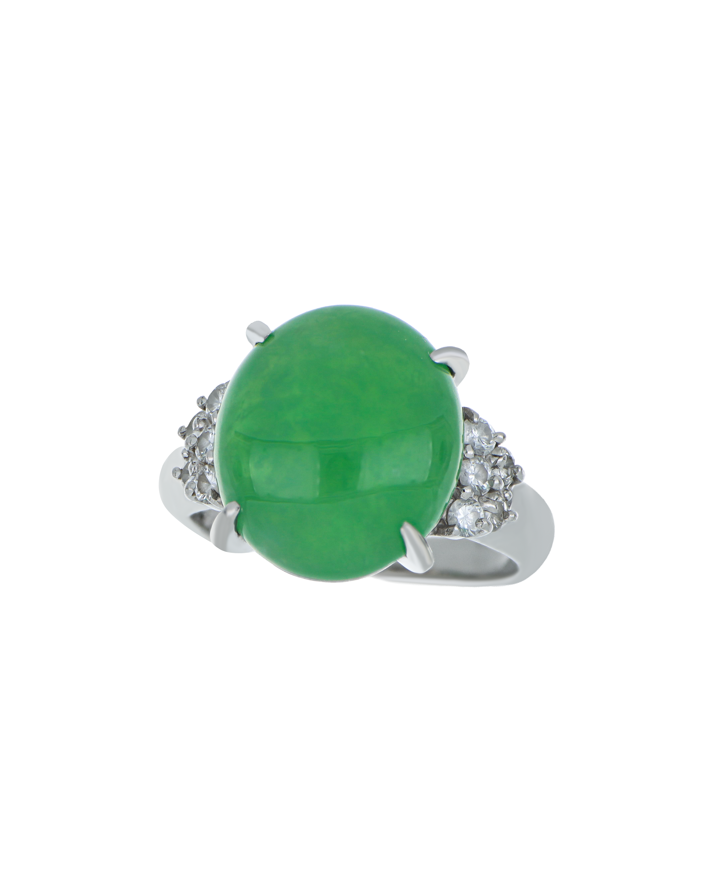Jade Oval Motif Ring With Bold Platinum Band