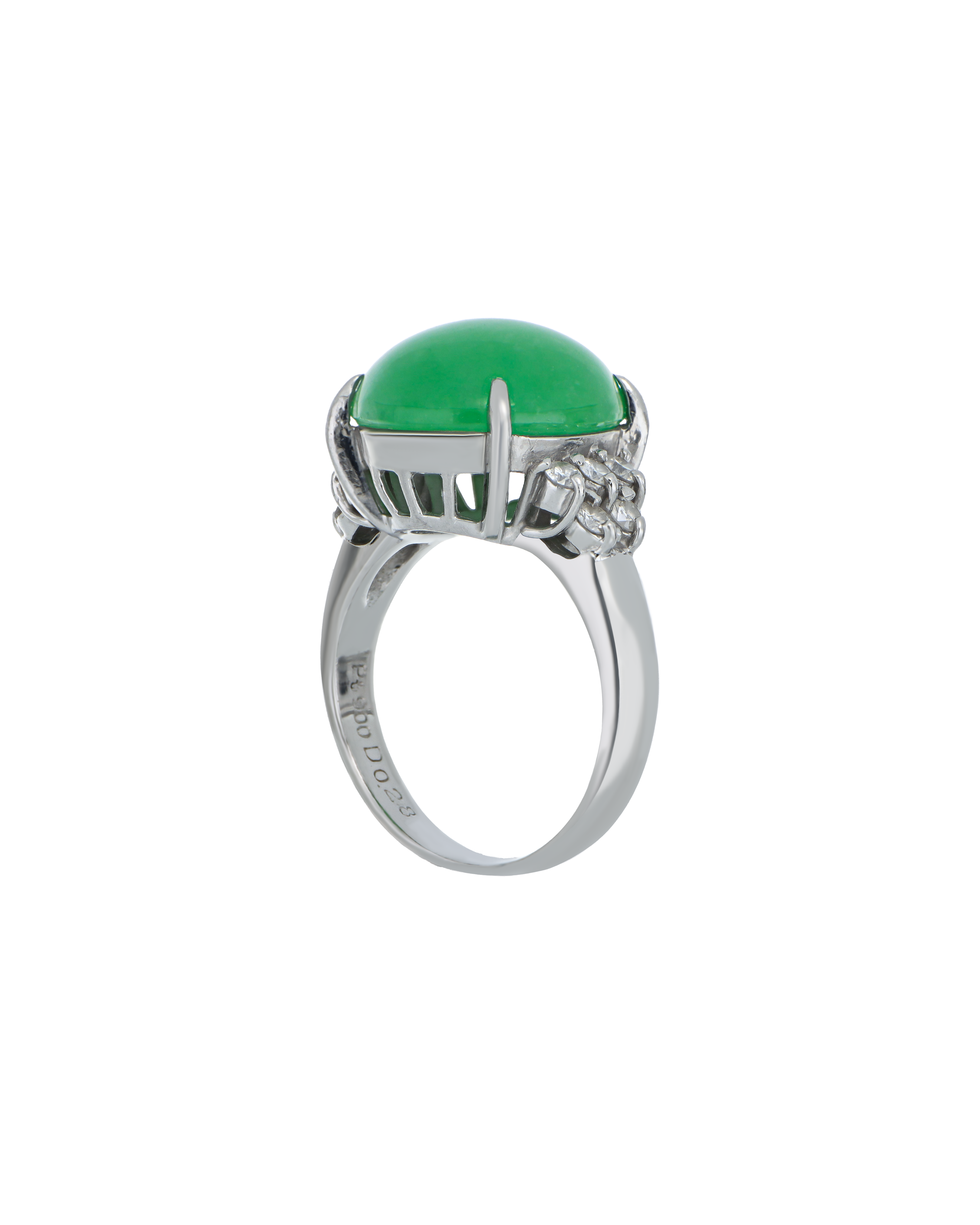 Jade Oval Motif Ring With Bold Platinum Band