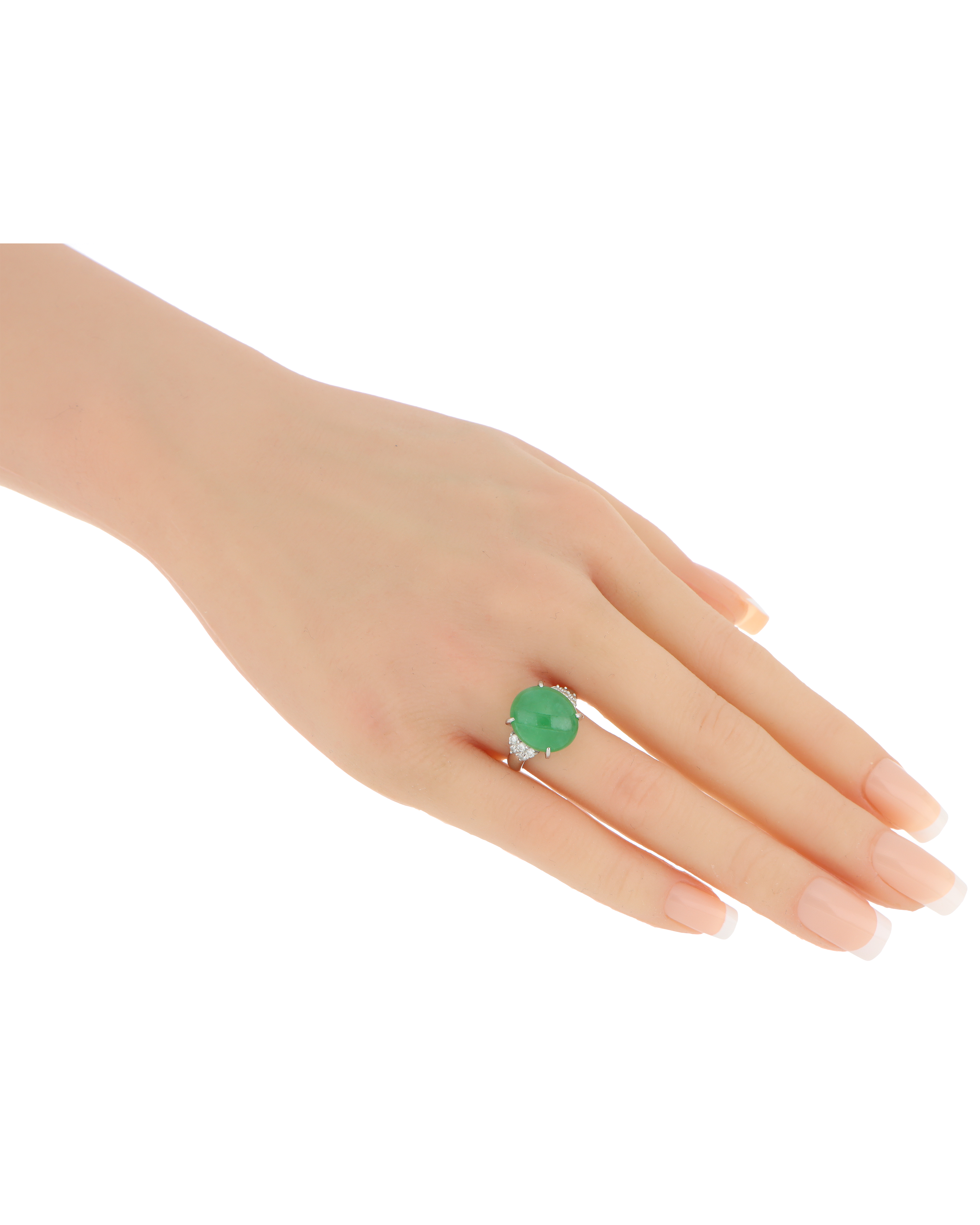 Jade Oval Motif Ring With Bold Platinum Band