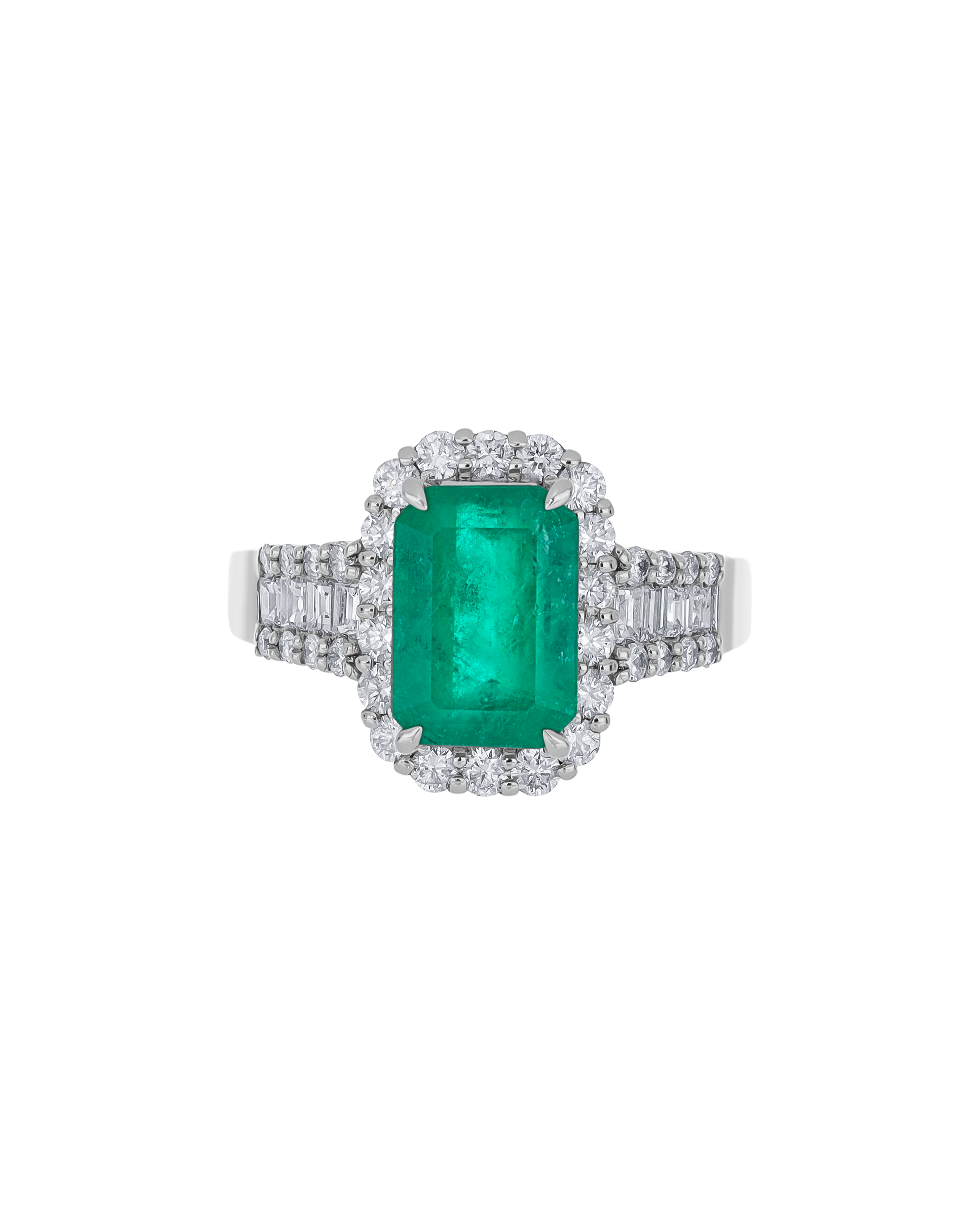 Platinum Emerald Wedding Ring With Diamond Accents