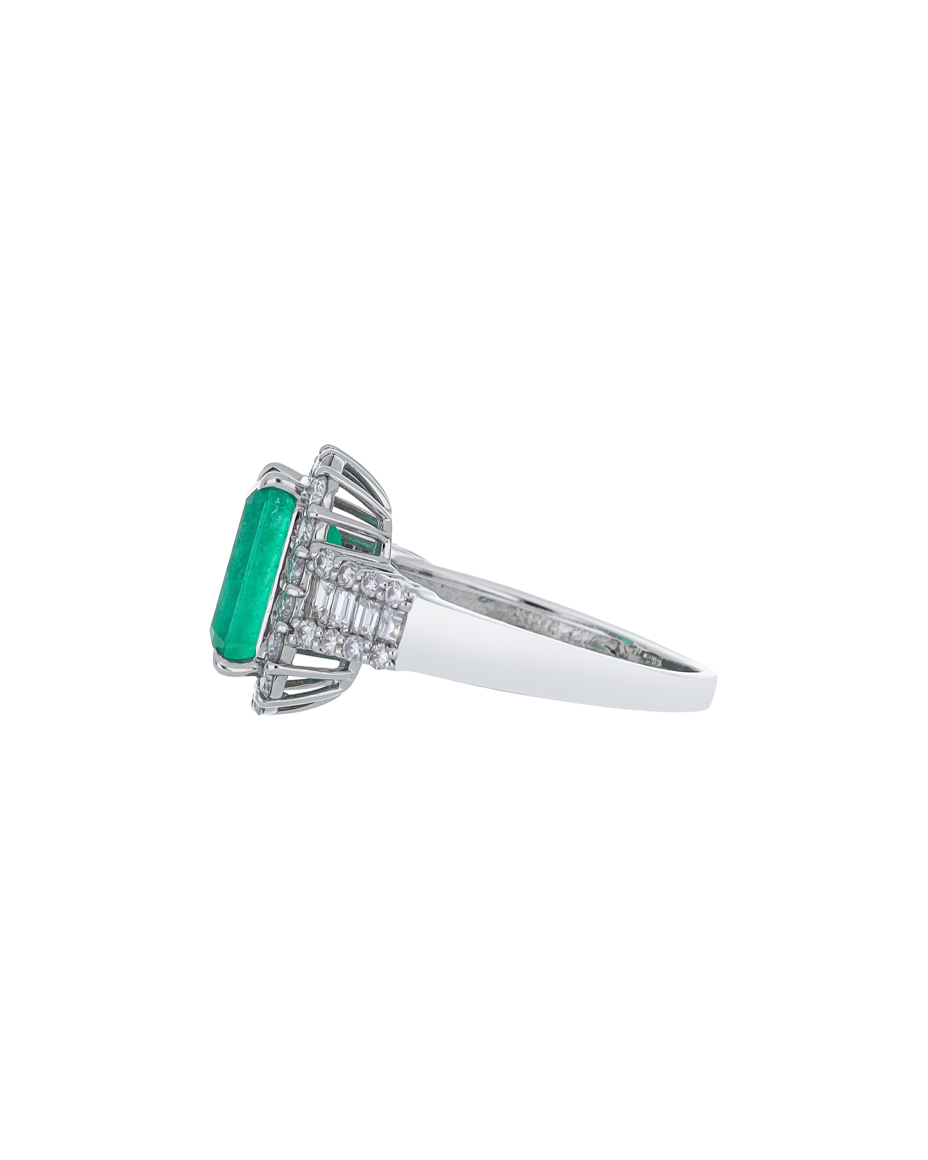 Platinum Emerald Wedding Ring With Diamond Accents
