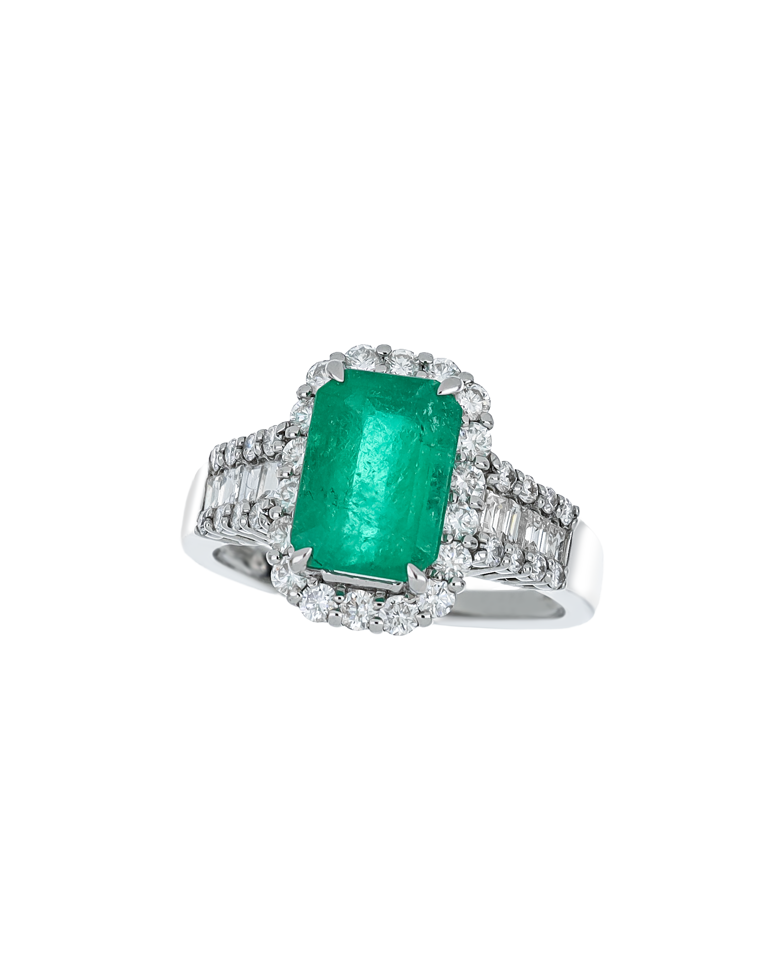 Platinum Emerald Wedding Ring With Diamond Accents