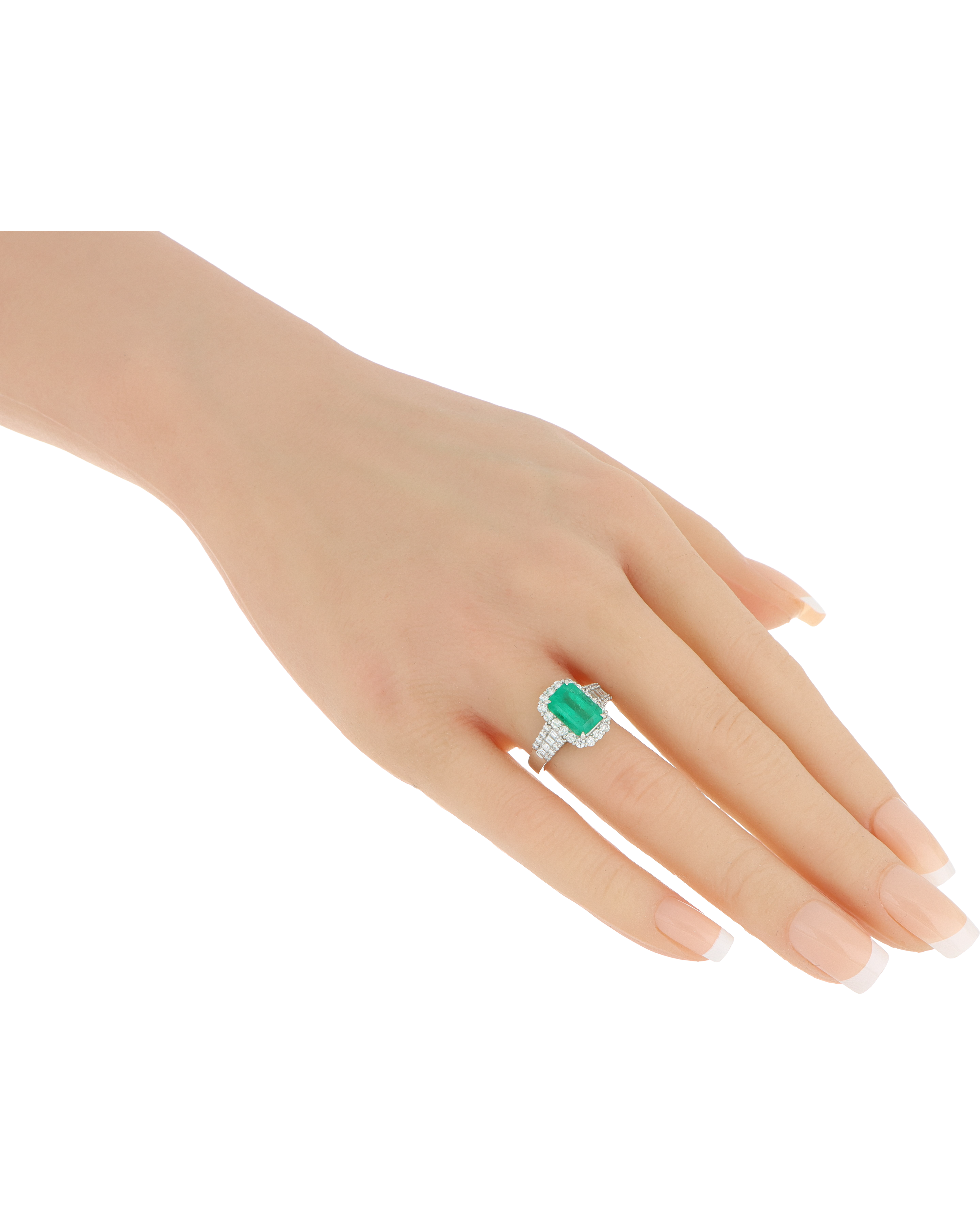 Platinum Emerald Wedding Ring With Diamond Accents