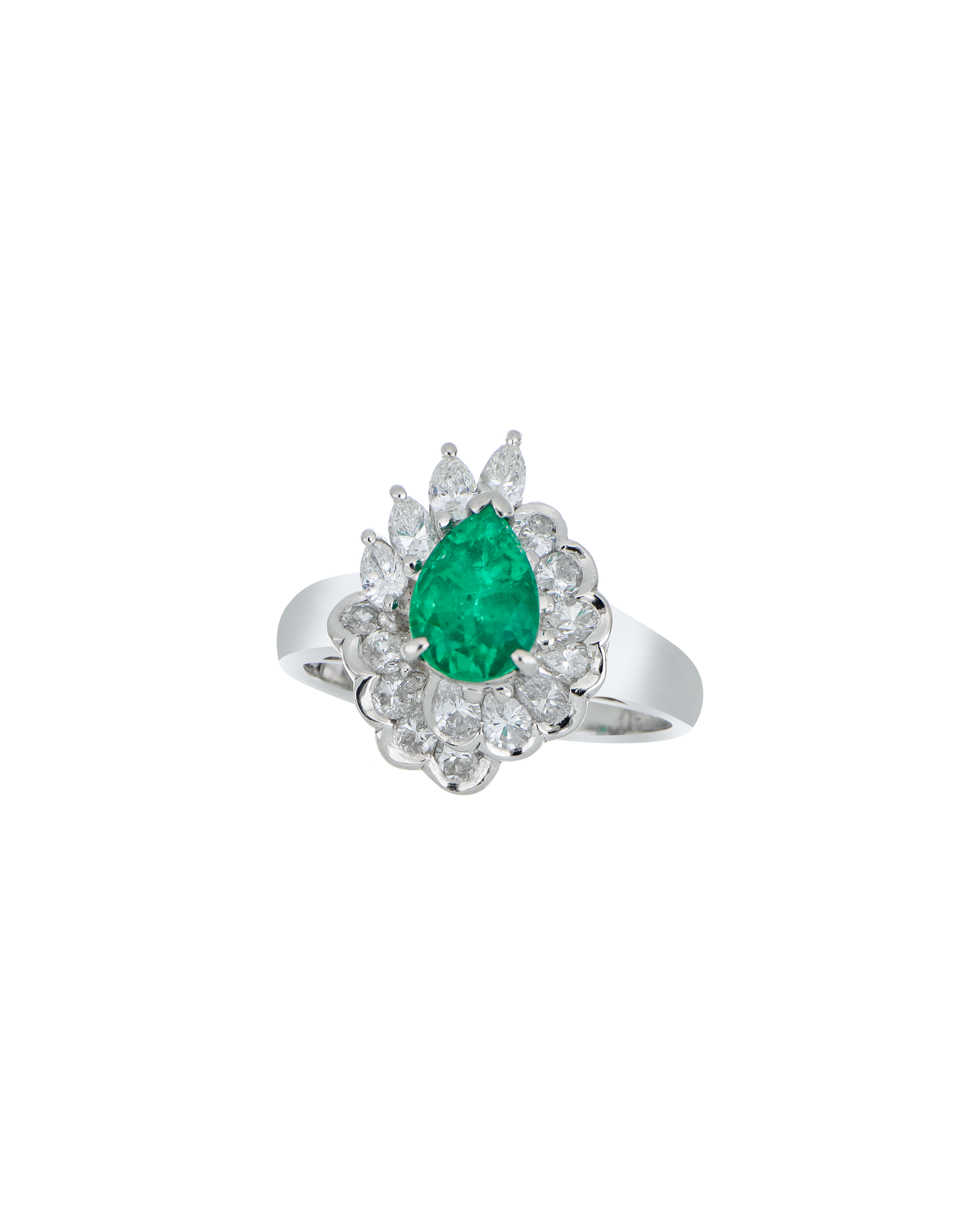 Natural Pear-Cut Emerald Ring With Platinum Band