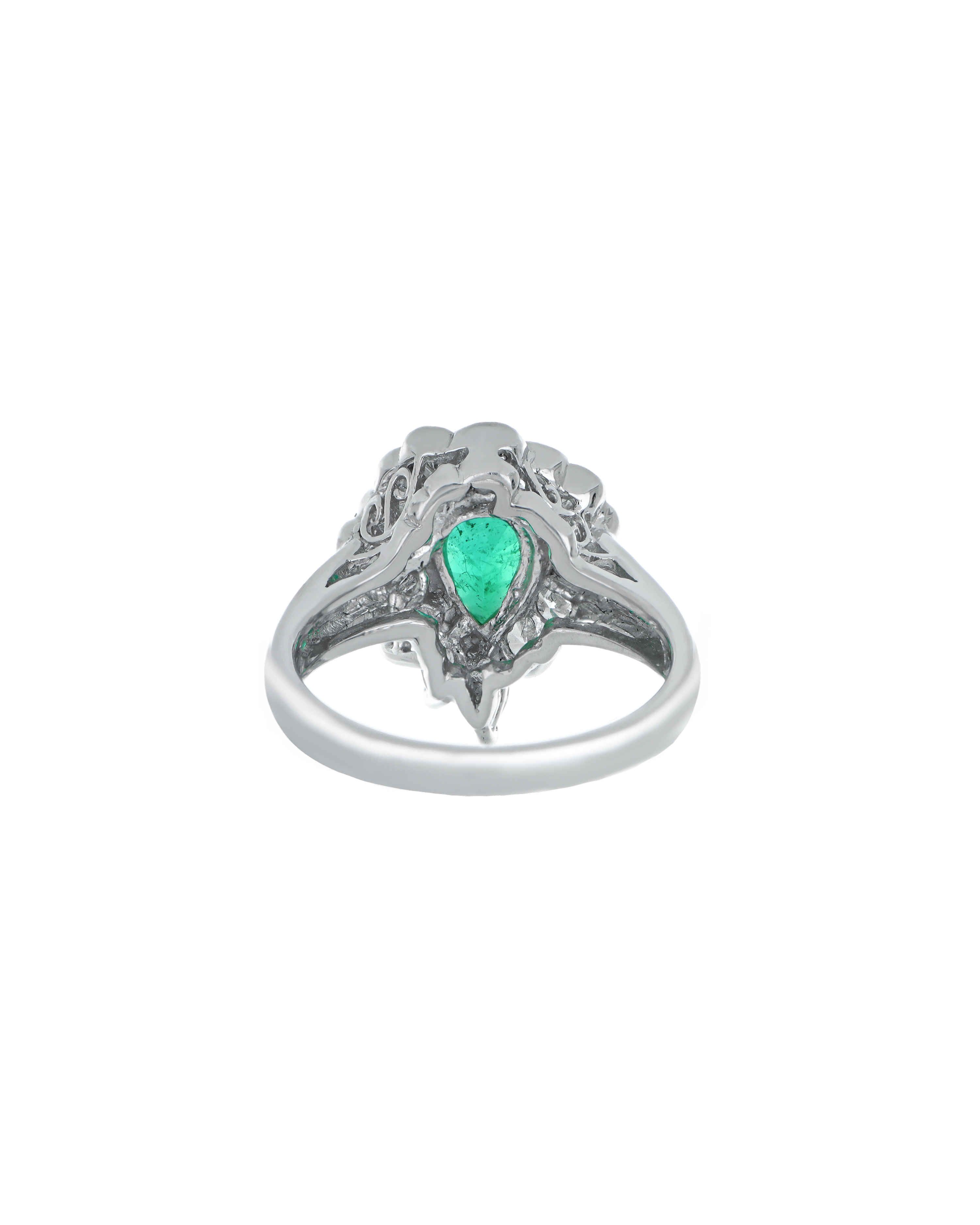 Natural Pear-Cut Emerald Ring With Platinum Band