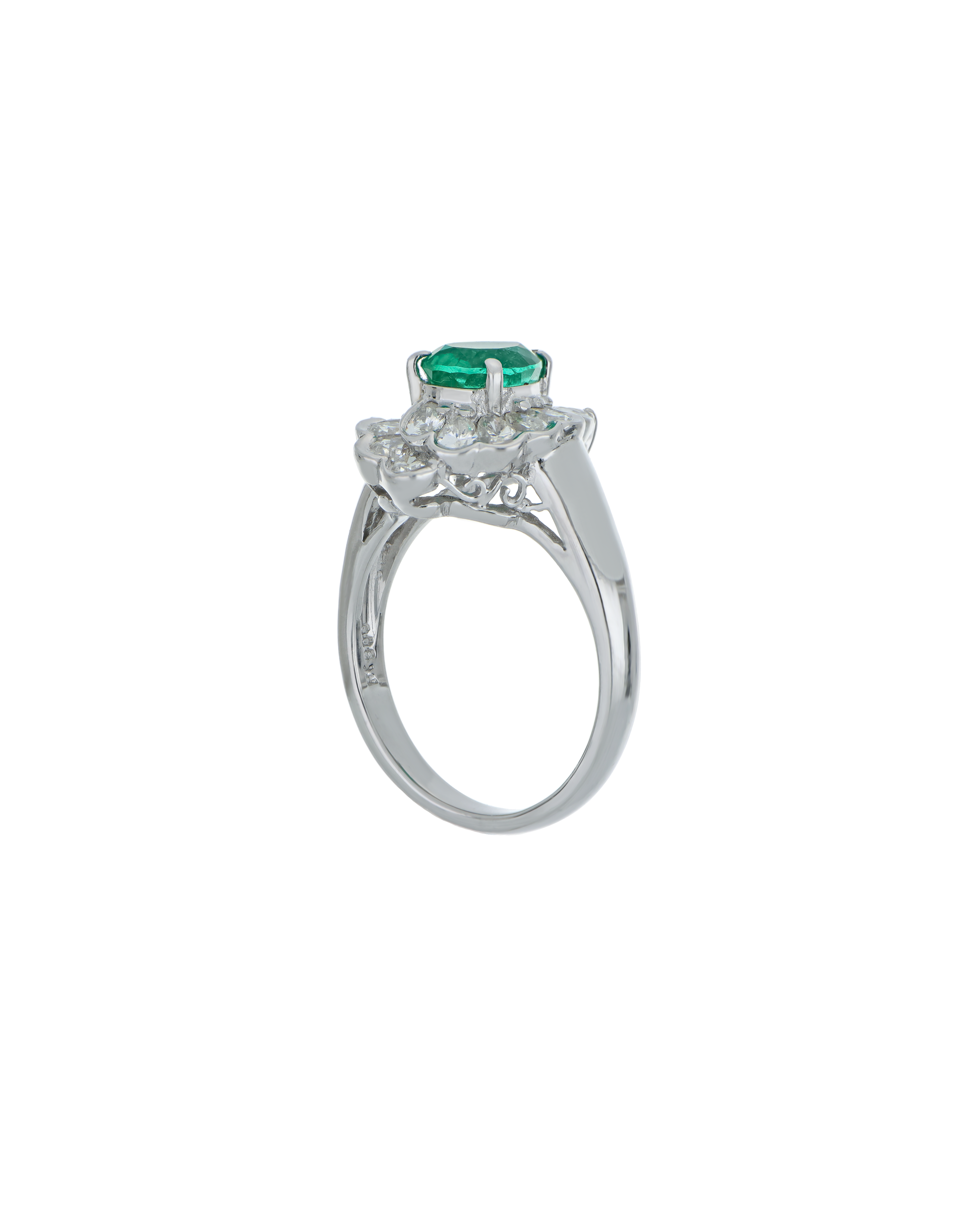 Natural Pear-Cut Emerald Ring With Platinum Band
