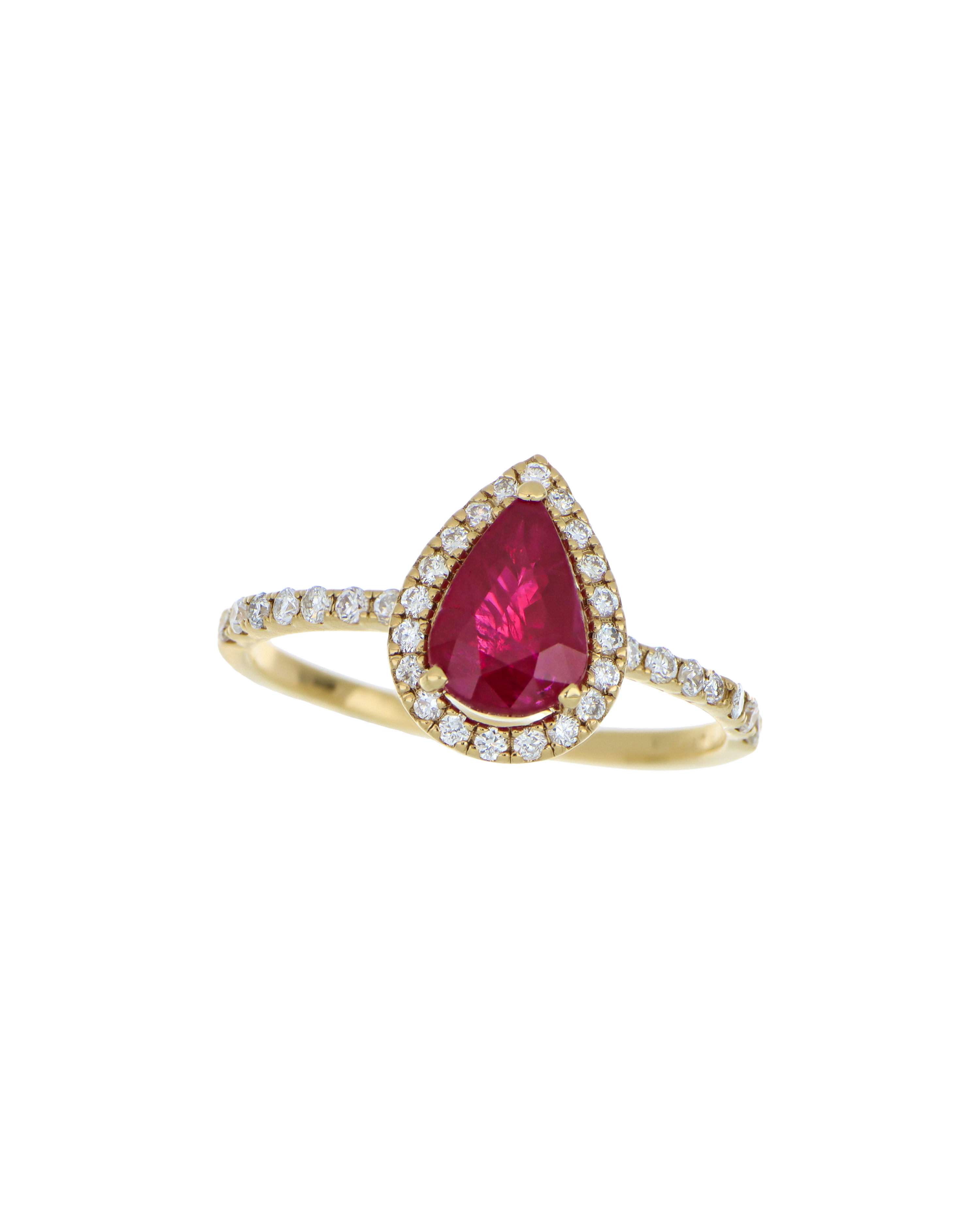 July Birthstone Pear-Cut Ruby Ring In Yellow Gold