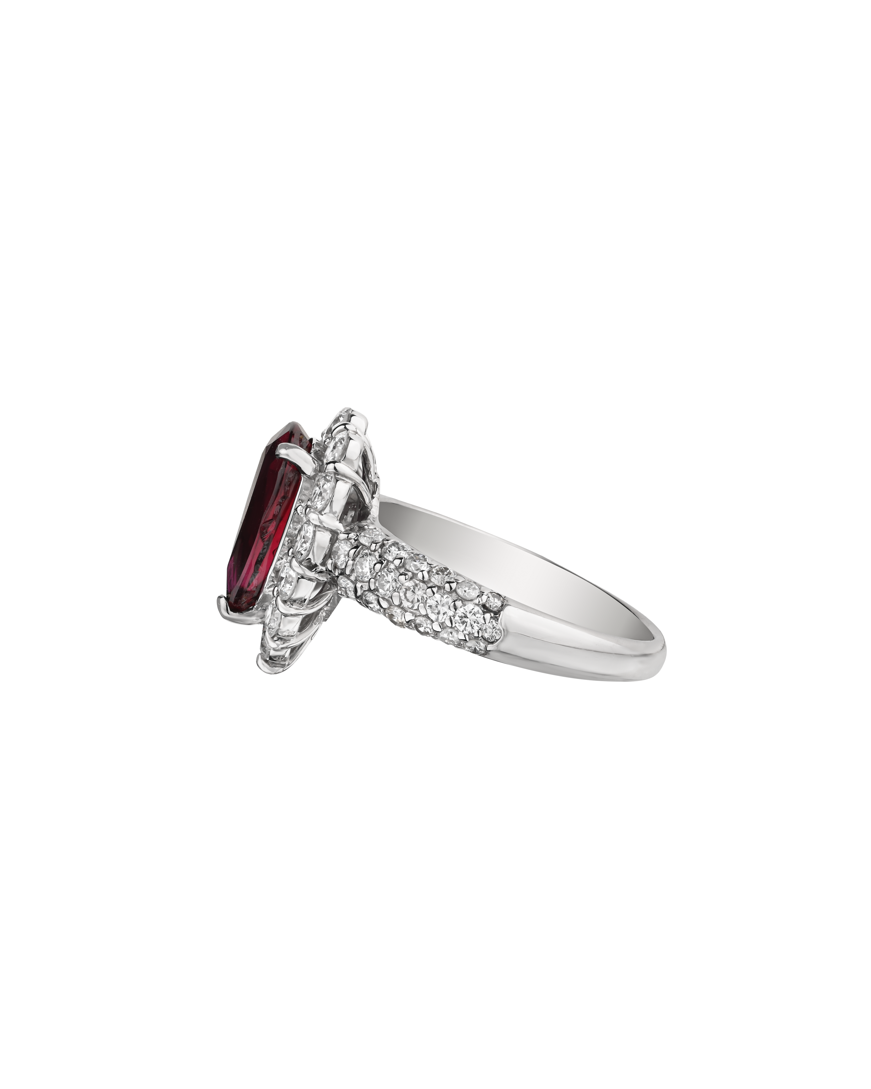 Pear-Cut No Heat Ruby Ring With Platinum 900