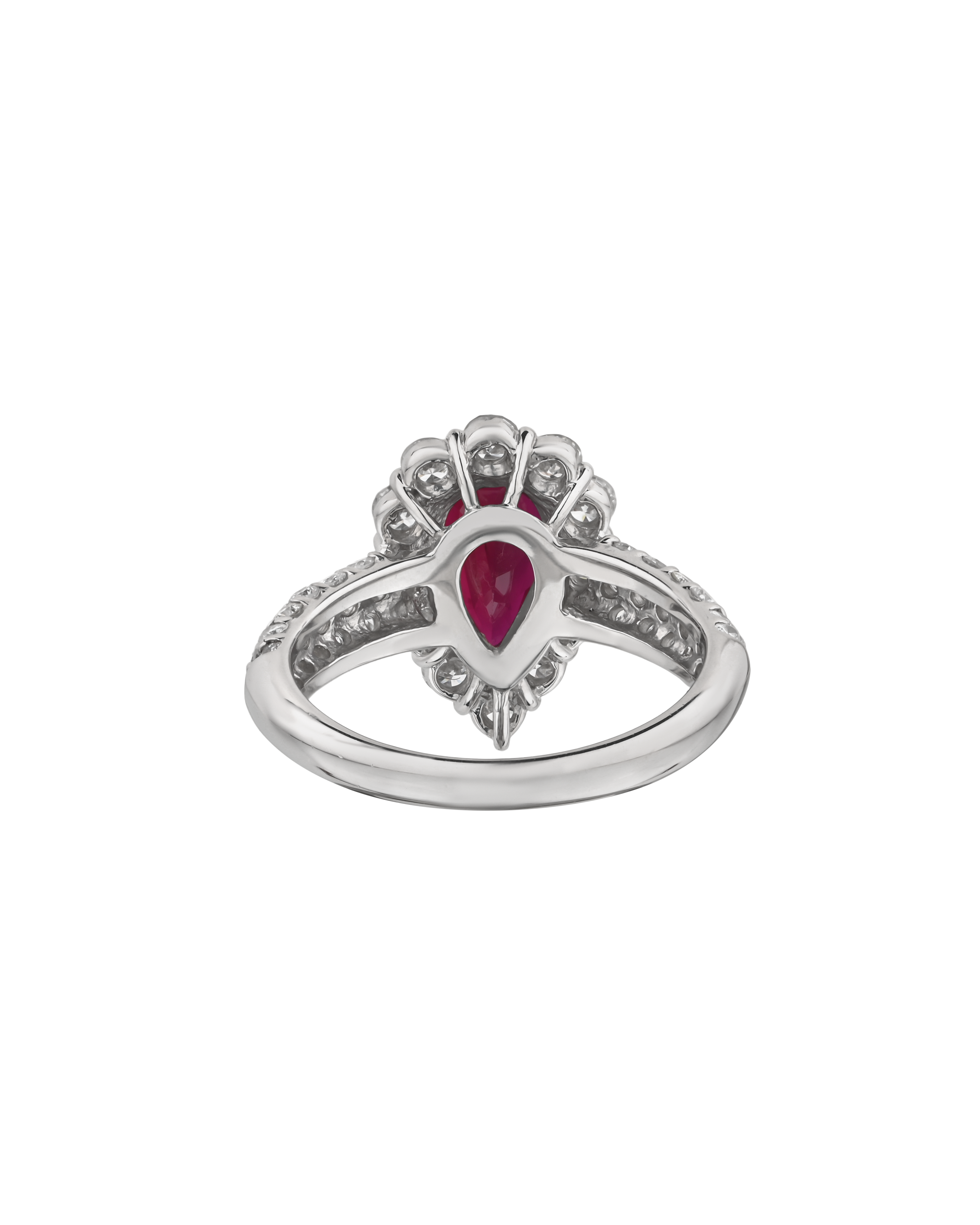 Pear-Cut No Heat Ruby Ring With Platinum 900