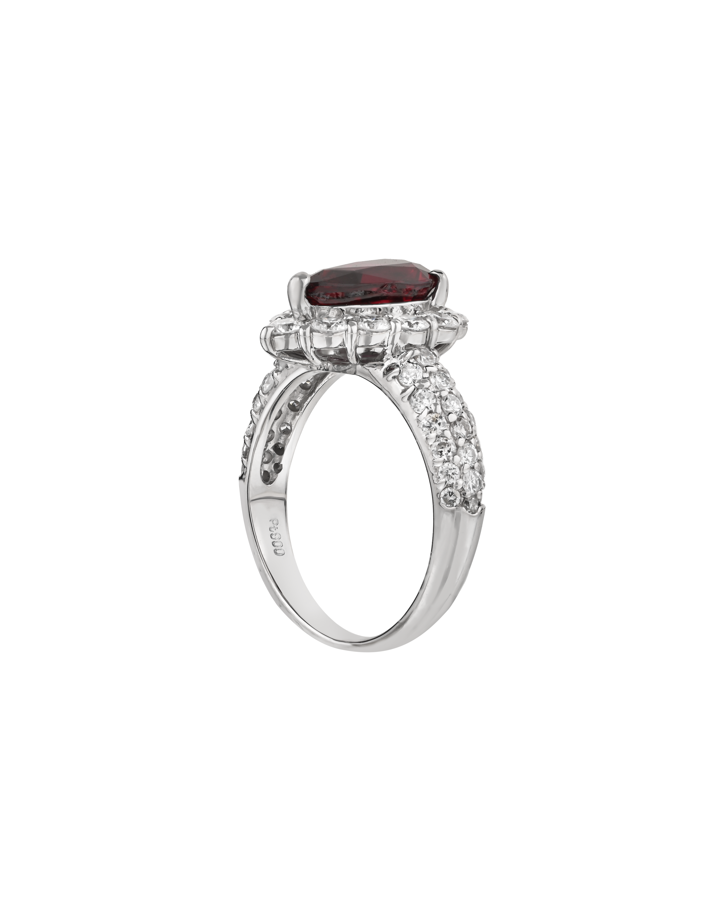 Pear-Cut No Heat Ruby Ring With Platinum 900
