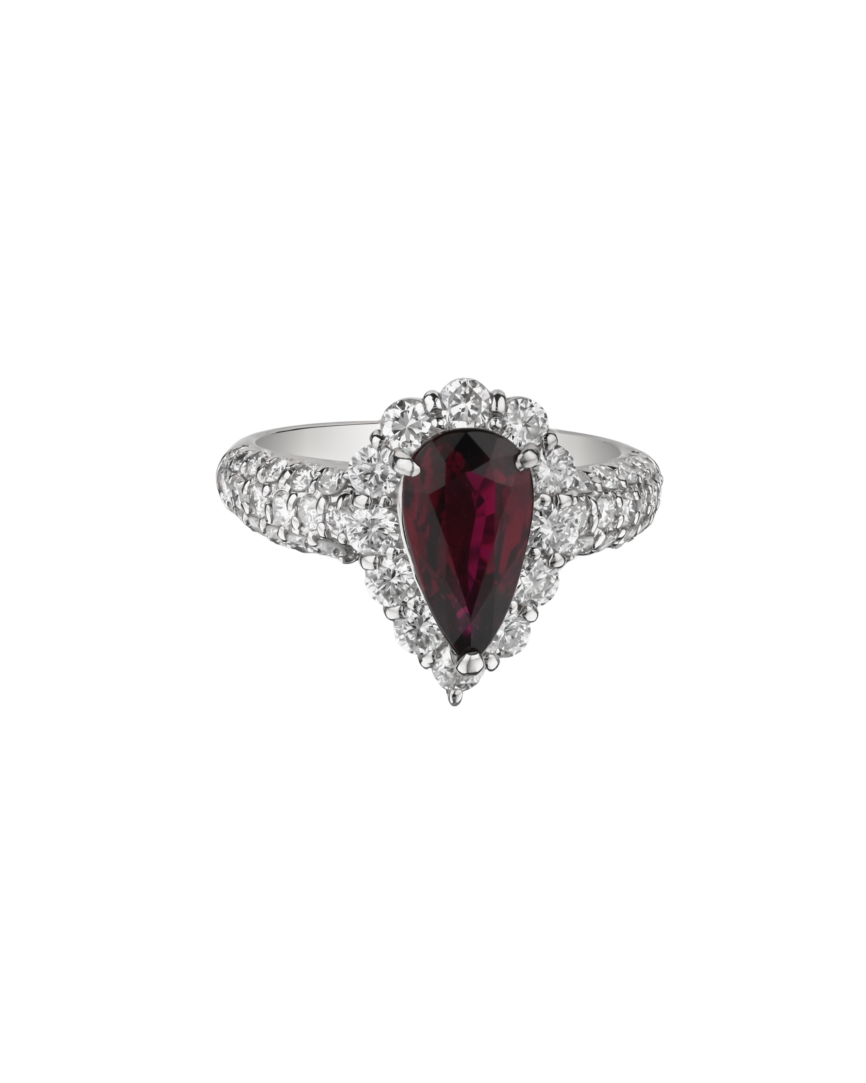Pear-Cut No Heat Ruby Ring With Platinum 900