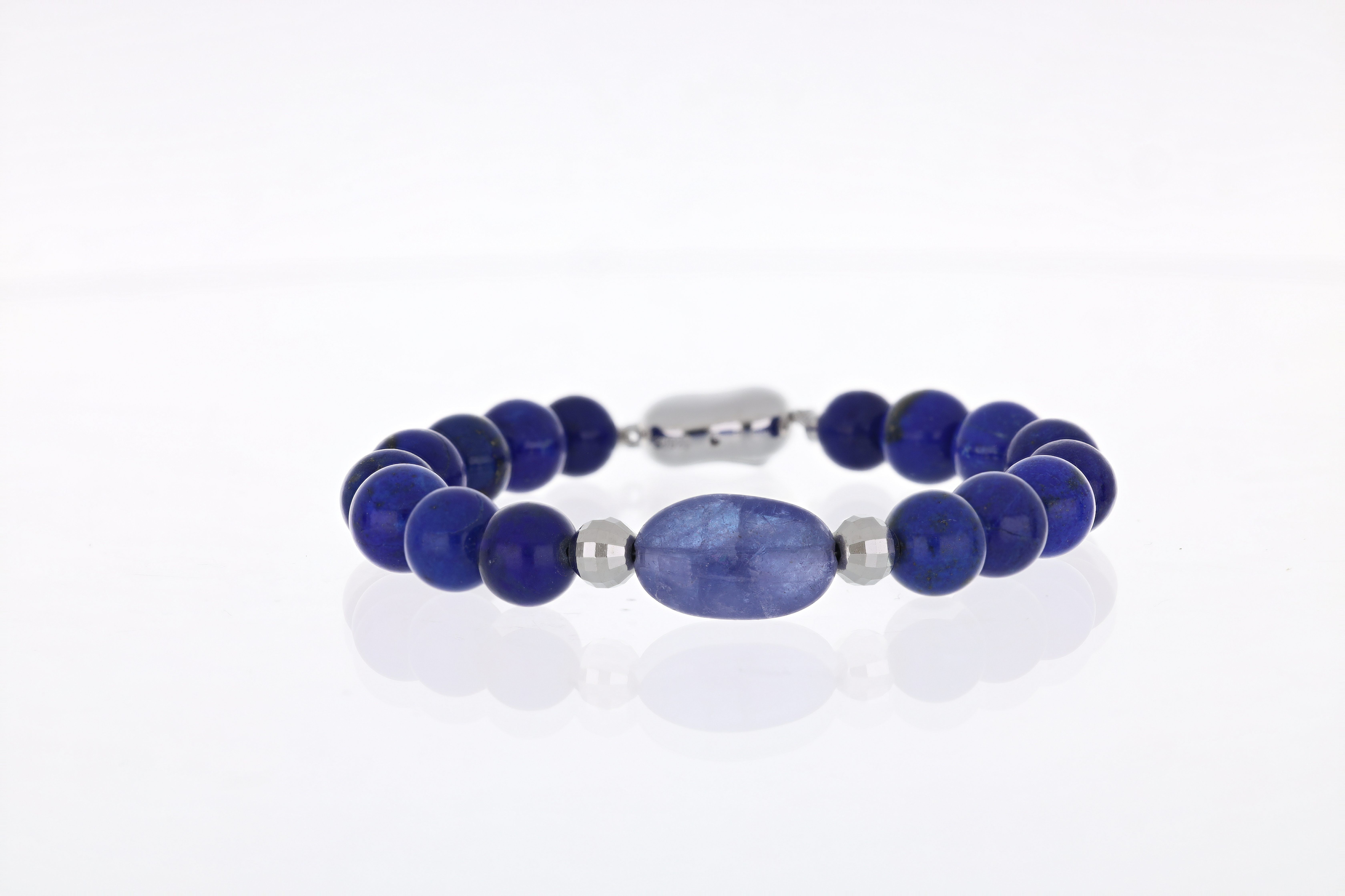 Fine Lapis Lazuli Beaded Bracelet with Silver Accents