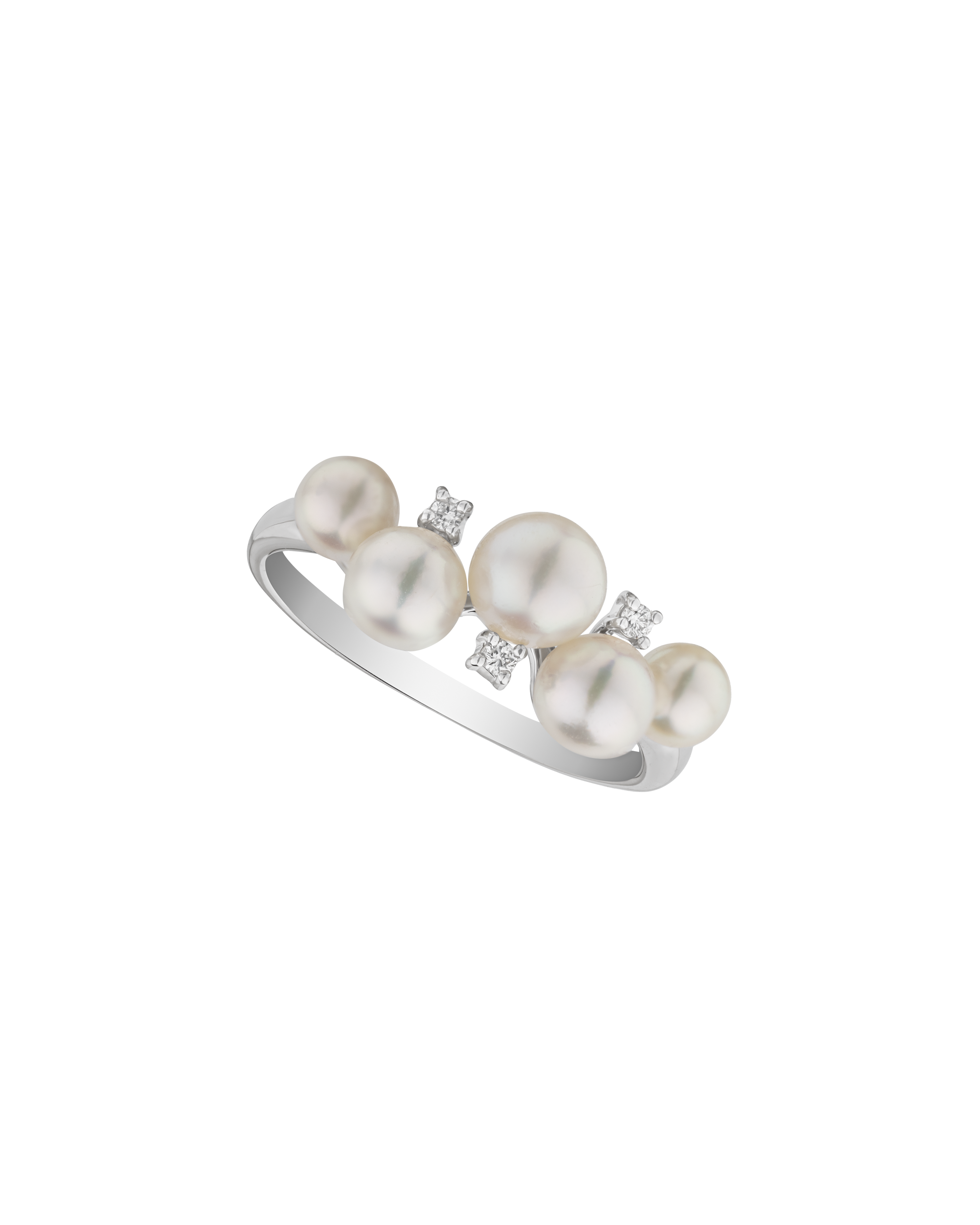 Platinum Akoya Baby Pearl Diamond Ring - Round Pearls