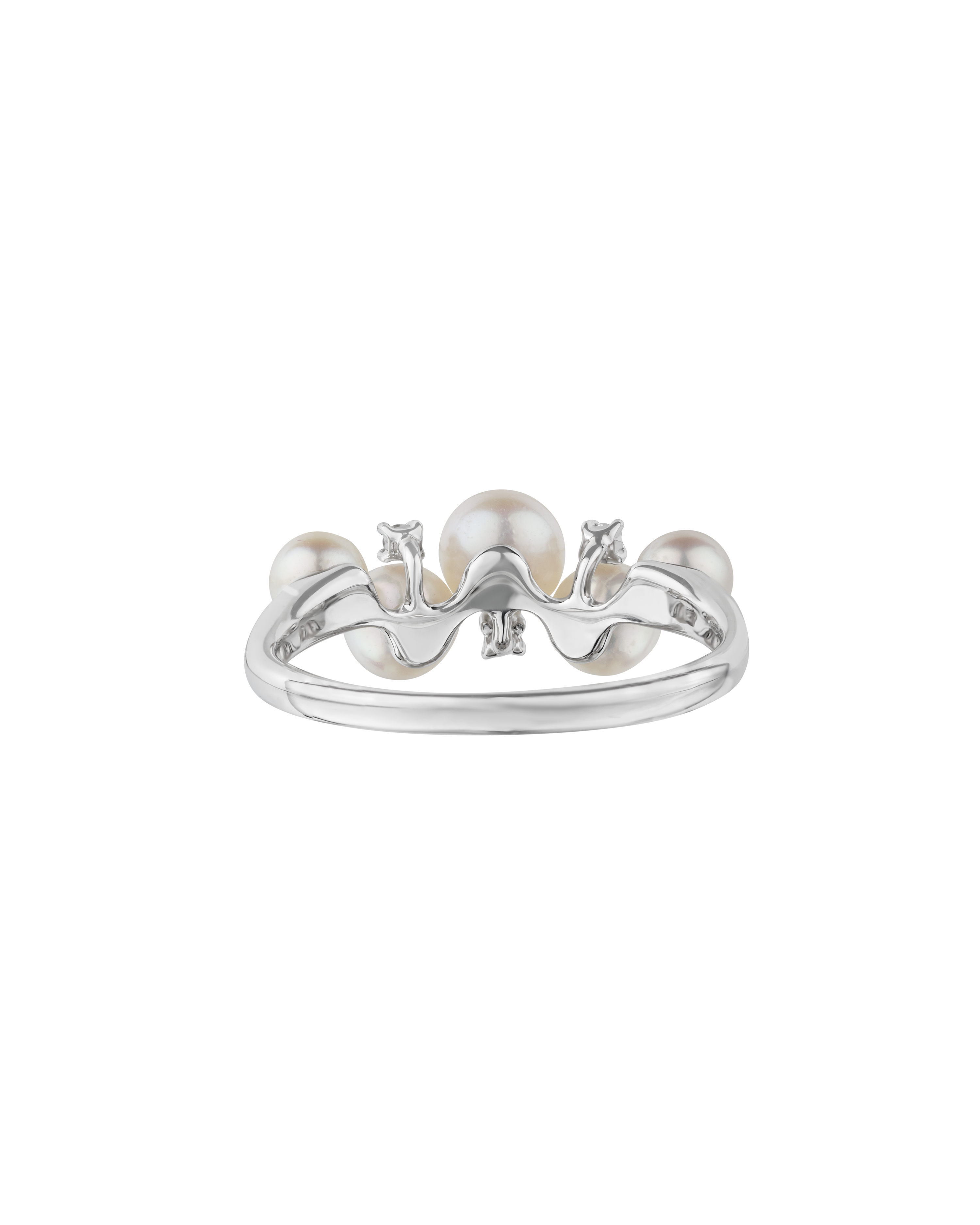 Platinum Akoya Baby Pearl Diamond Ring - Round Pearls