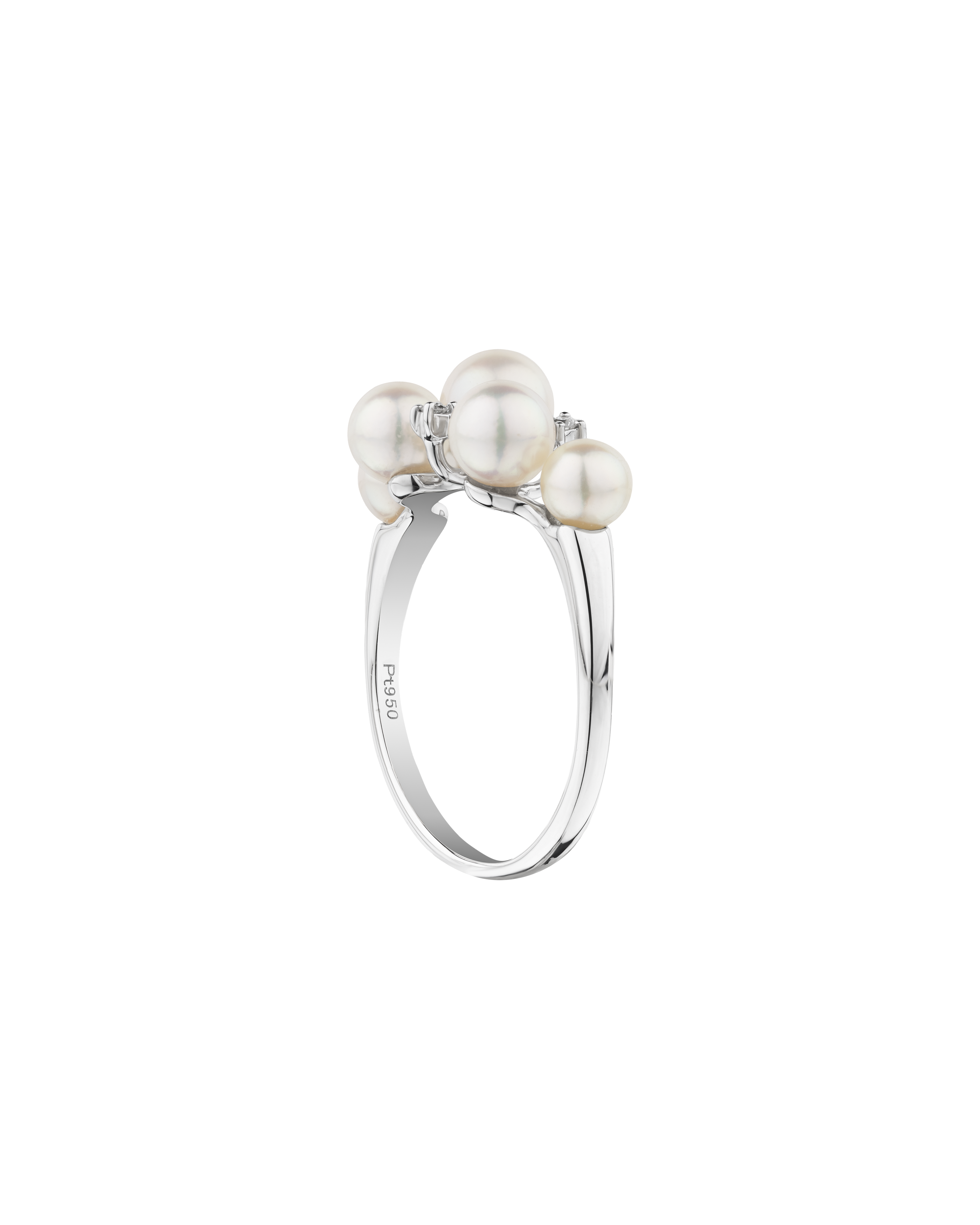 Platinum Akoya Baby Pearl Diamond Ring - Round Pearls