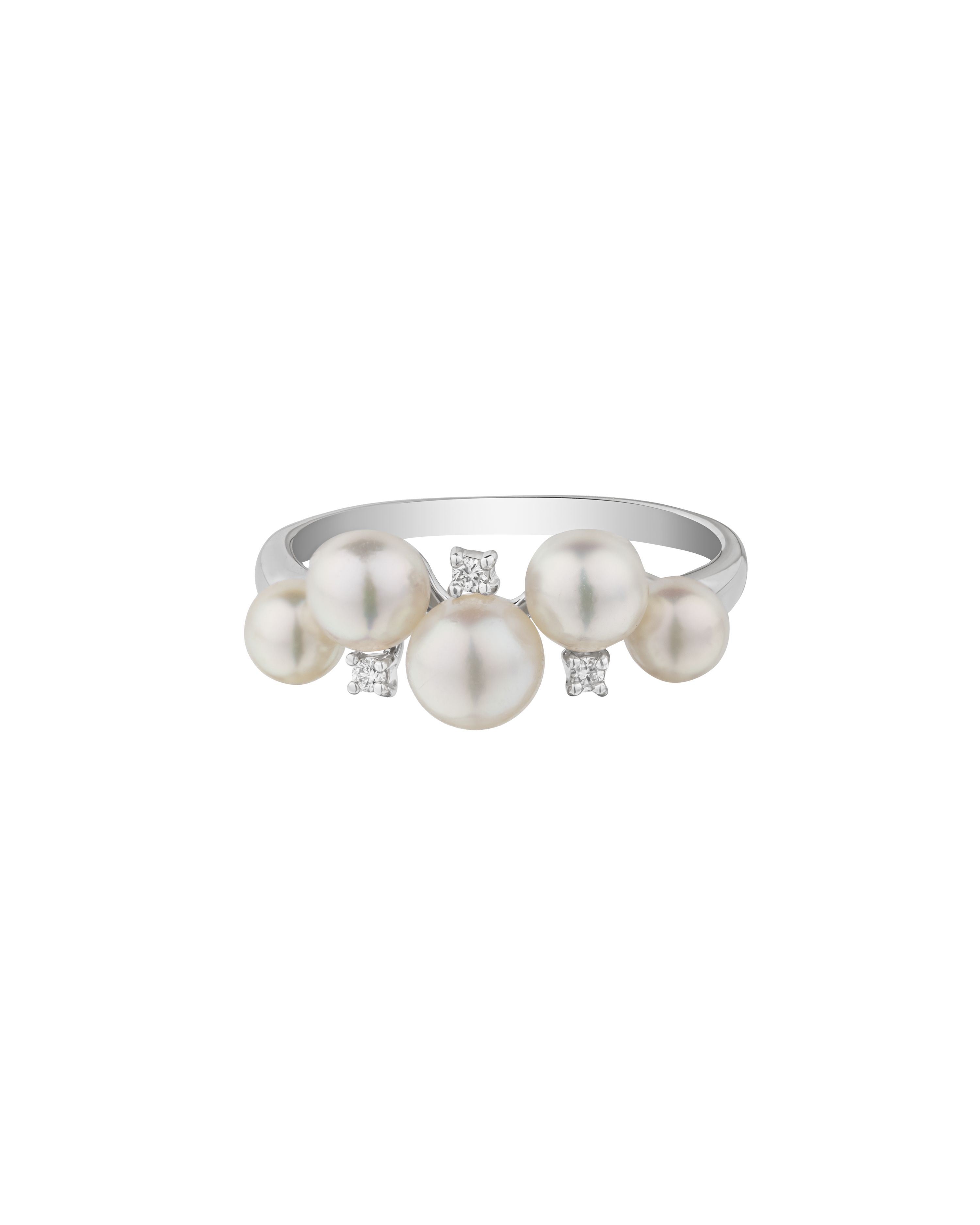 Platinum Akoya Baby Pearl Diamond Ring - Round Pearls