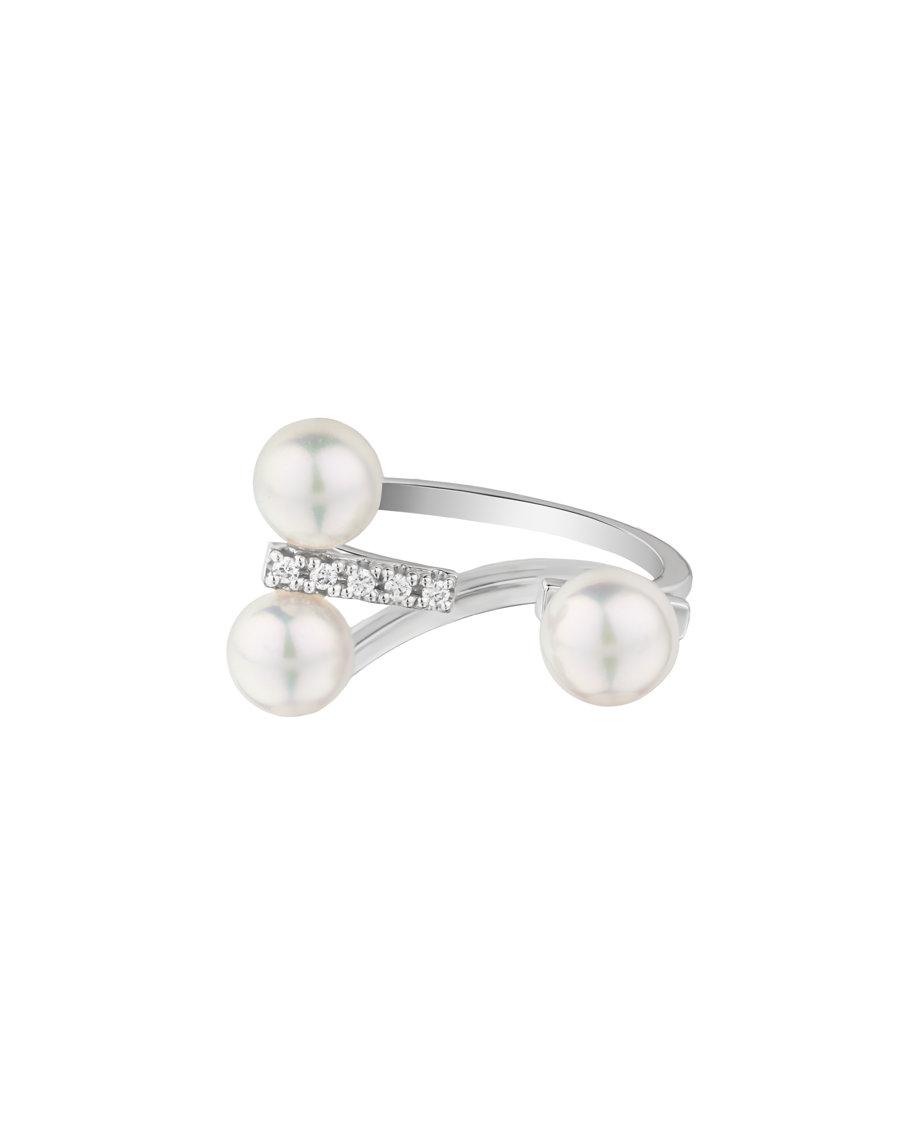 Platinum Akoya Baby Pearl Contemporary Ring - Round Pearls