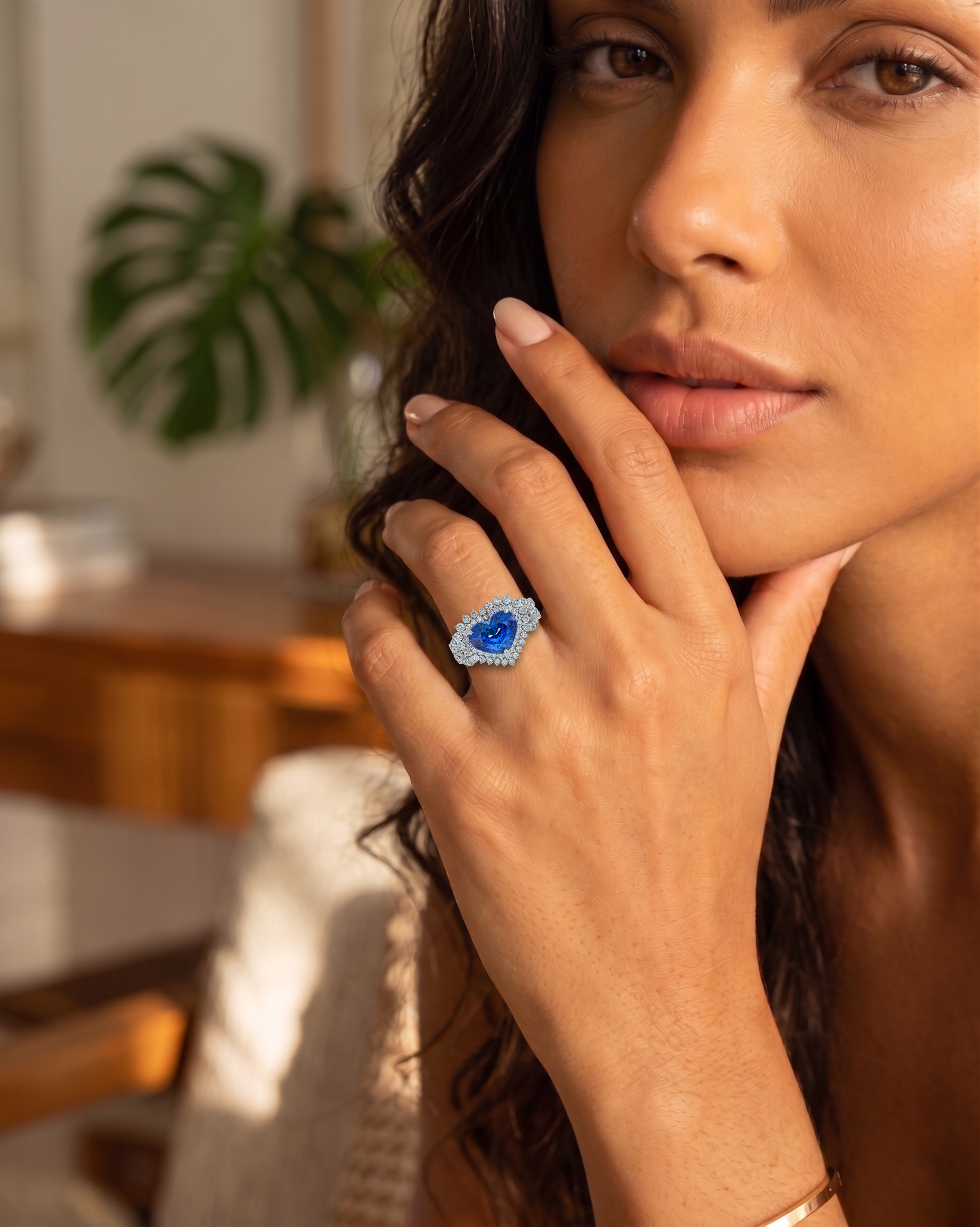 5.43 ct Certified Heart Sapphire Halo Ring