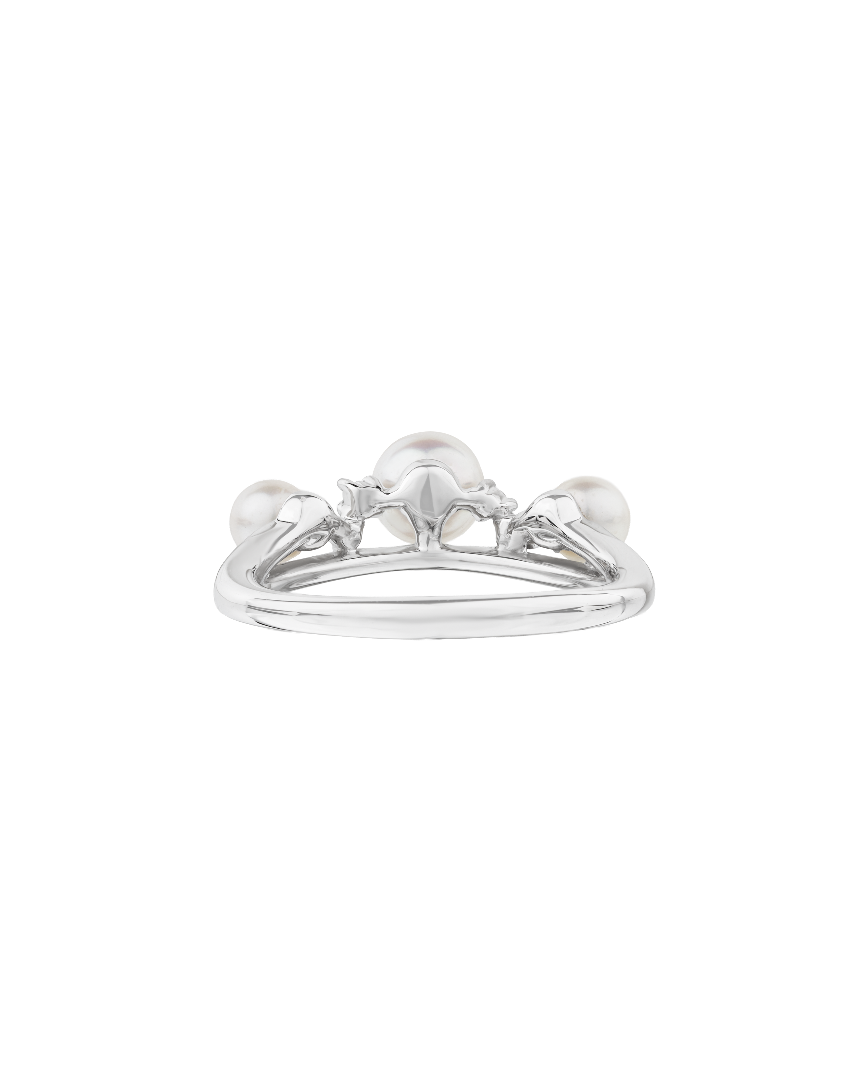 Platinum Akoya Baby Pearl Three-Stone Ring - Round Pearls