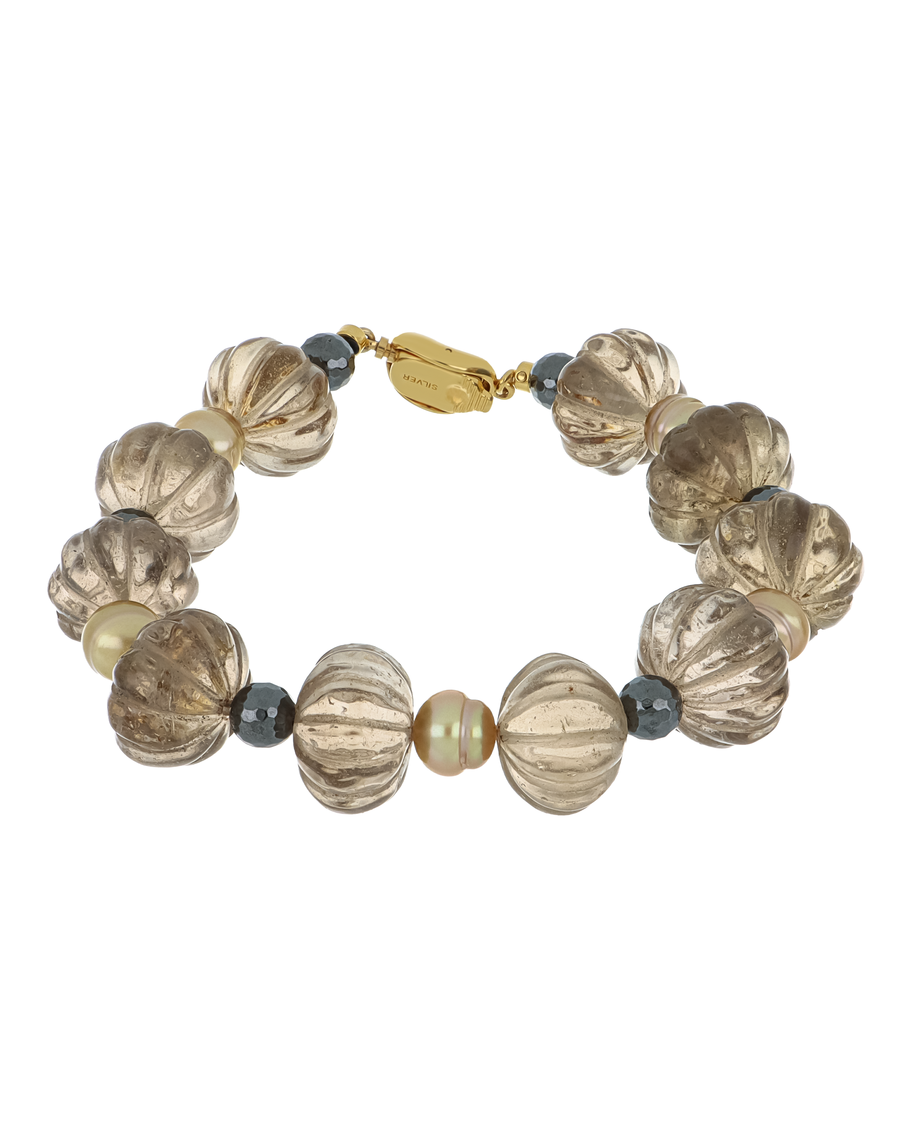 Silver Smoky Quartz Beaded Bracelet