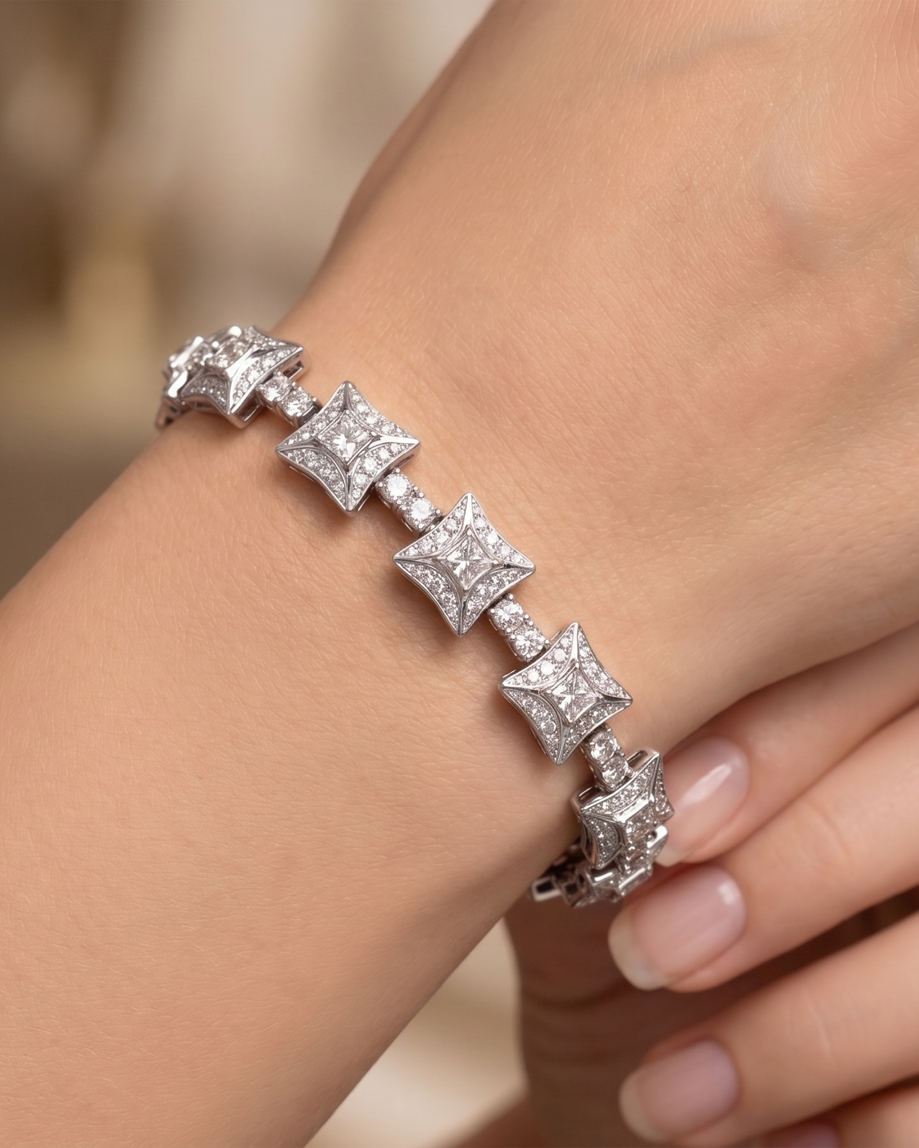 Diamond Square Link Bracelet