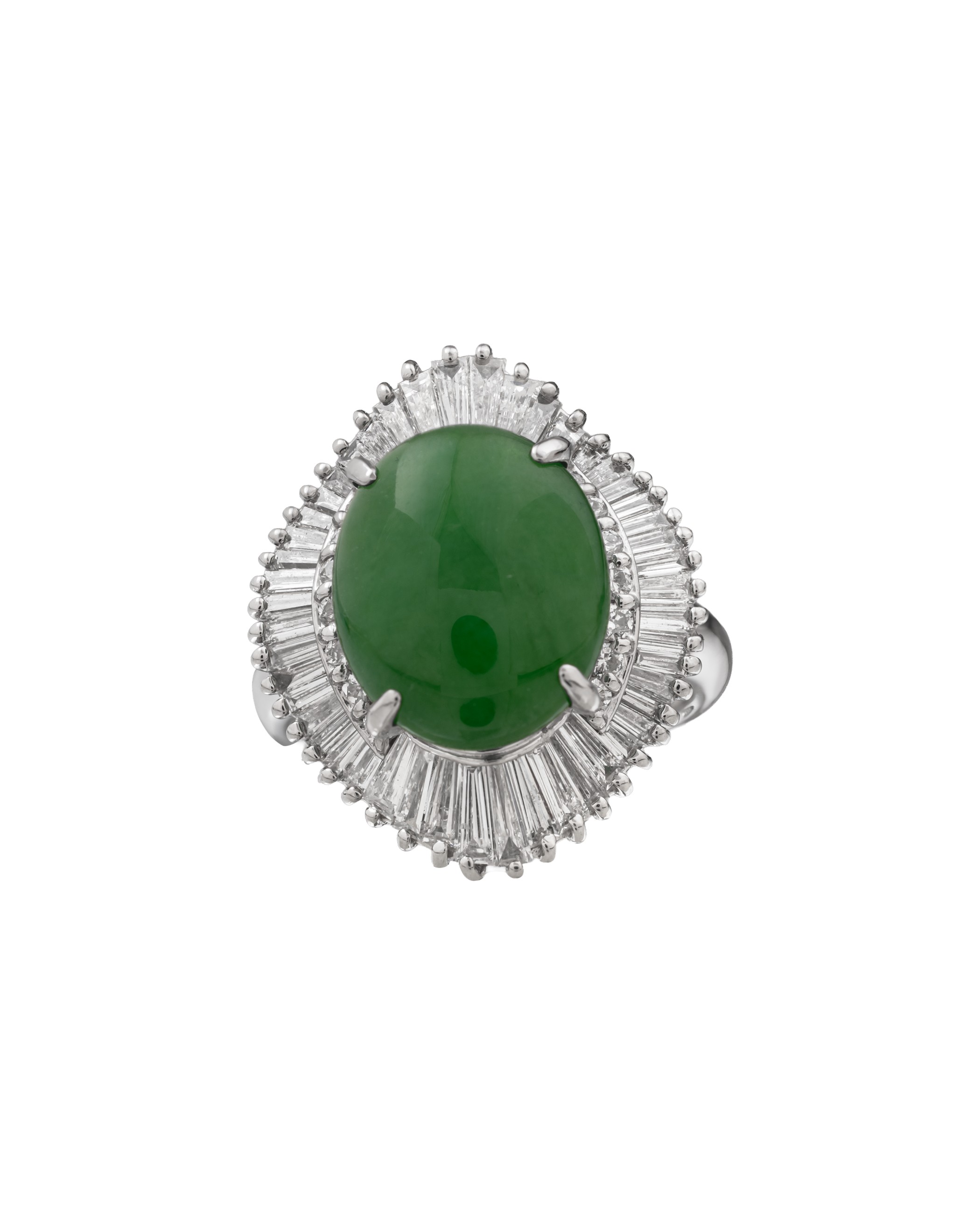 Platinum Jade Gemstone Ring In Oval-Cut