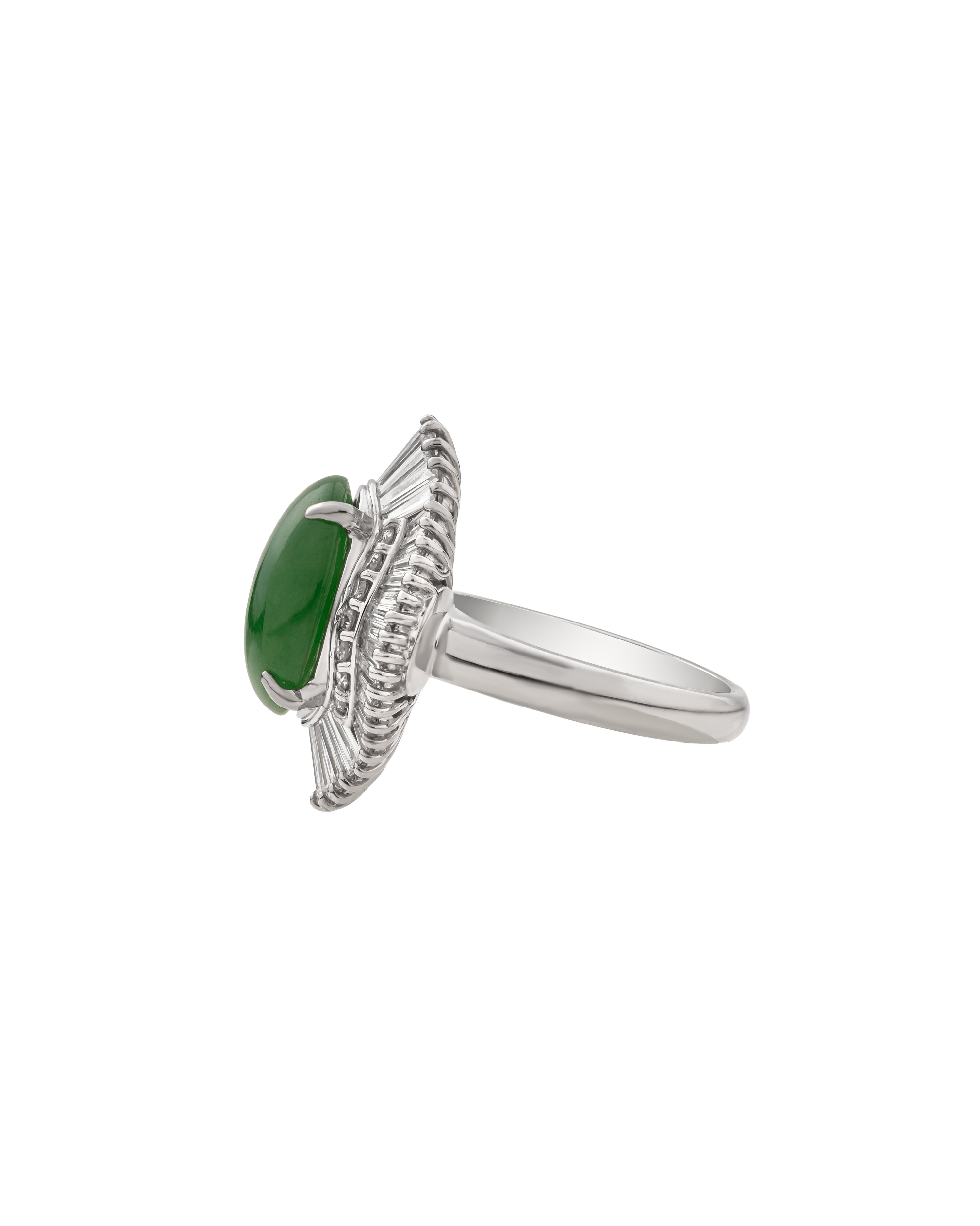 Platinum Jade Gemstone Ring In Oval-Cut