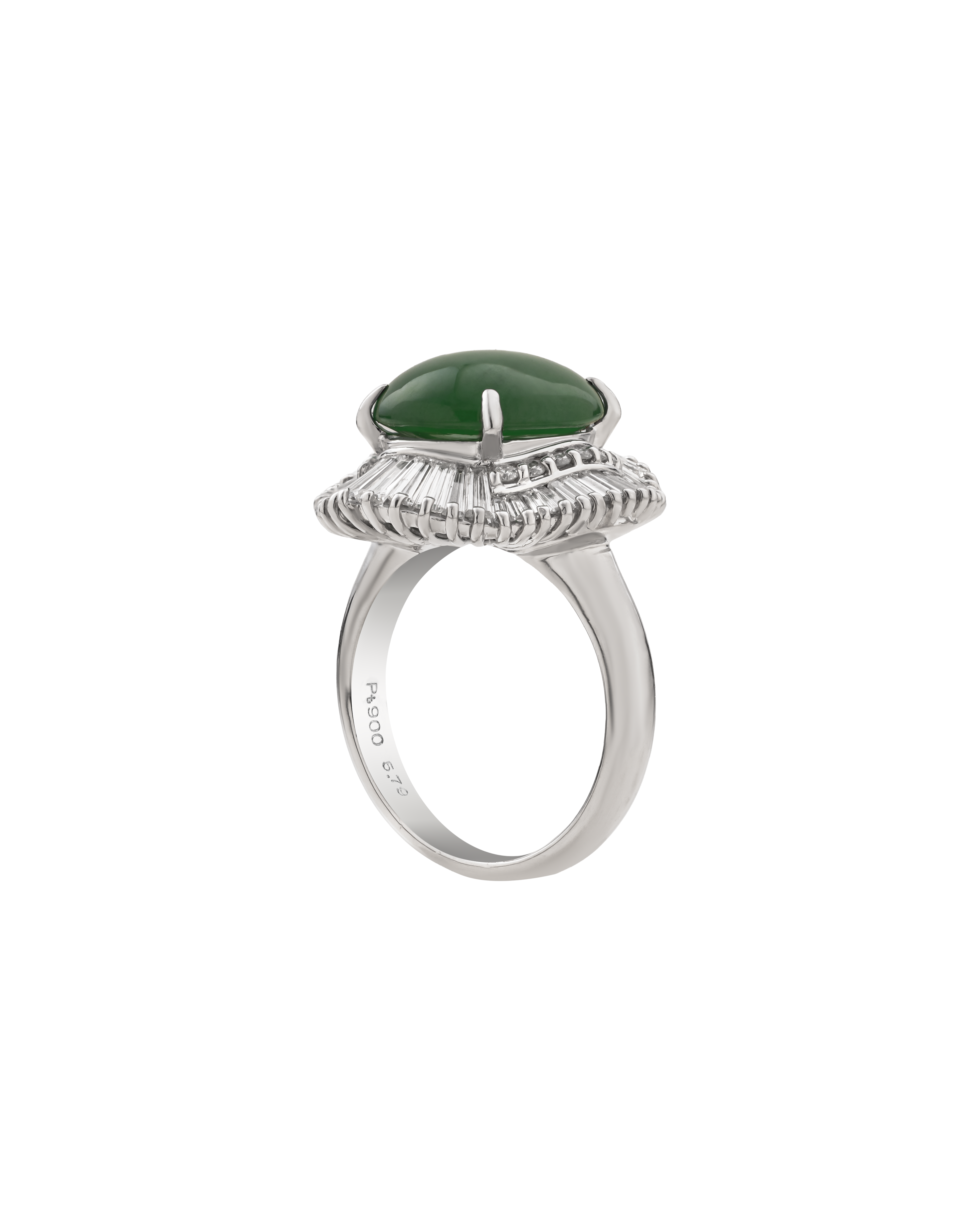 Platinum Jade Gemstone Ring In Oval-Cut