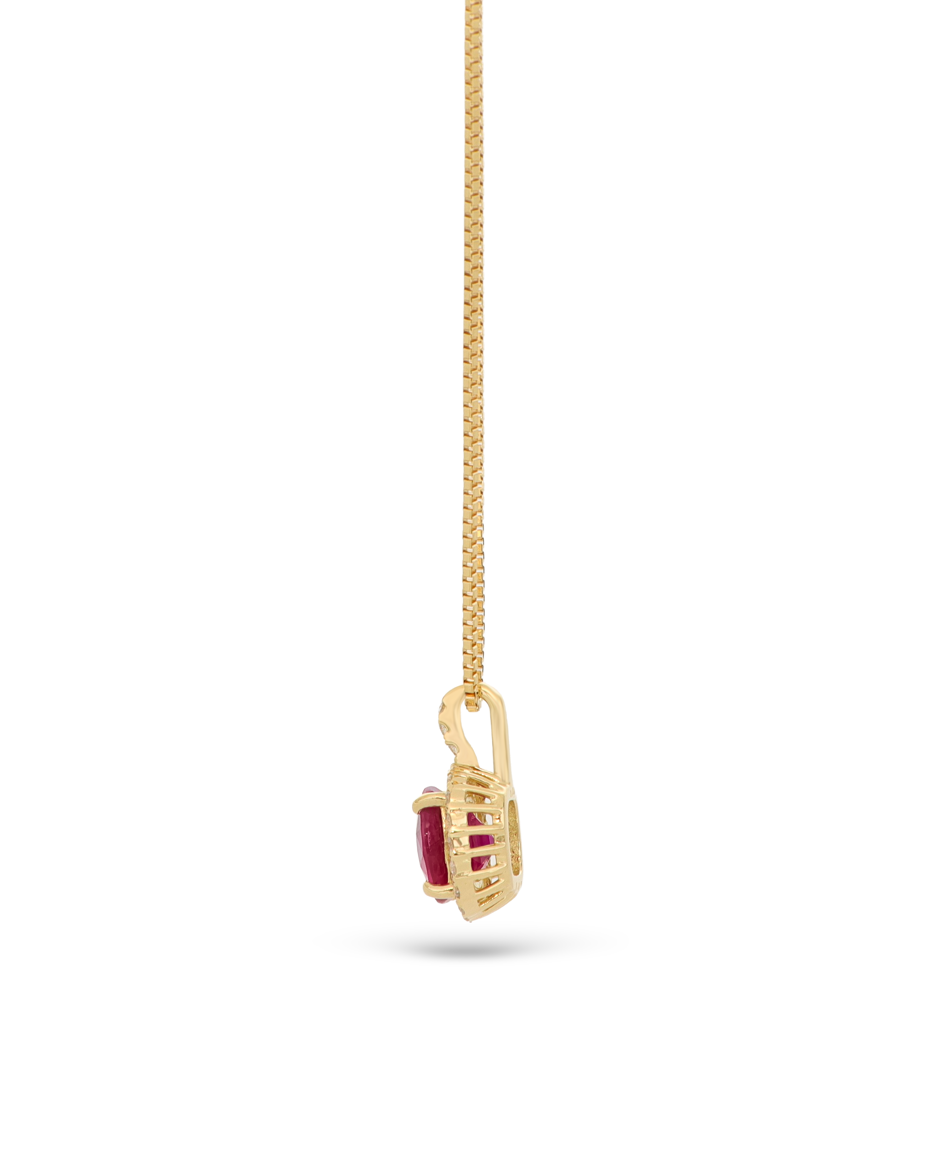 18K Yellow Gold Chain With Red Ruby Pendant