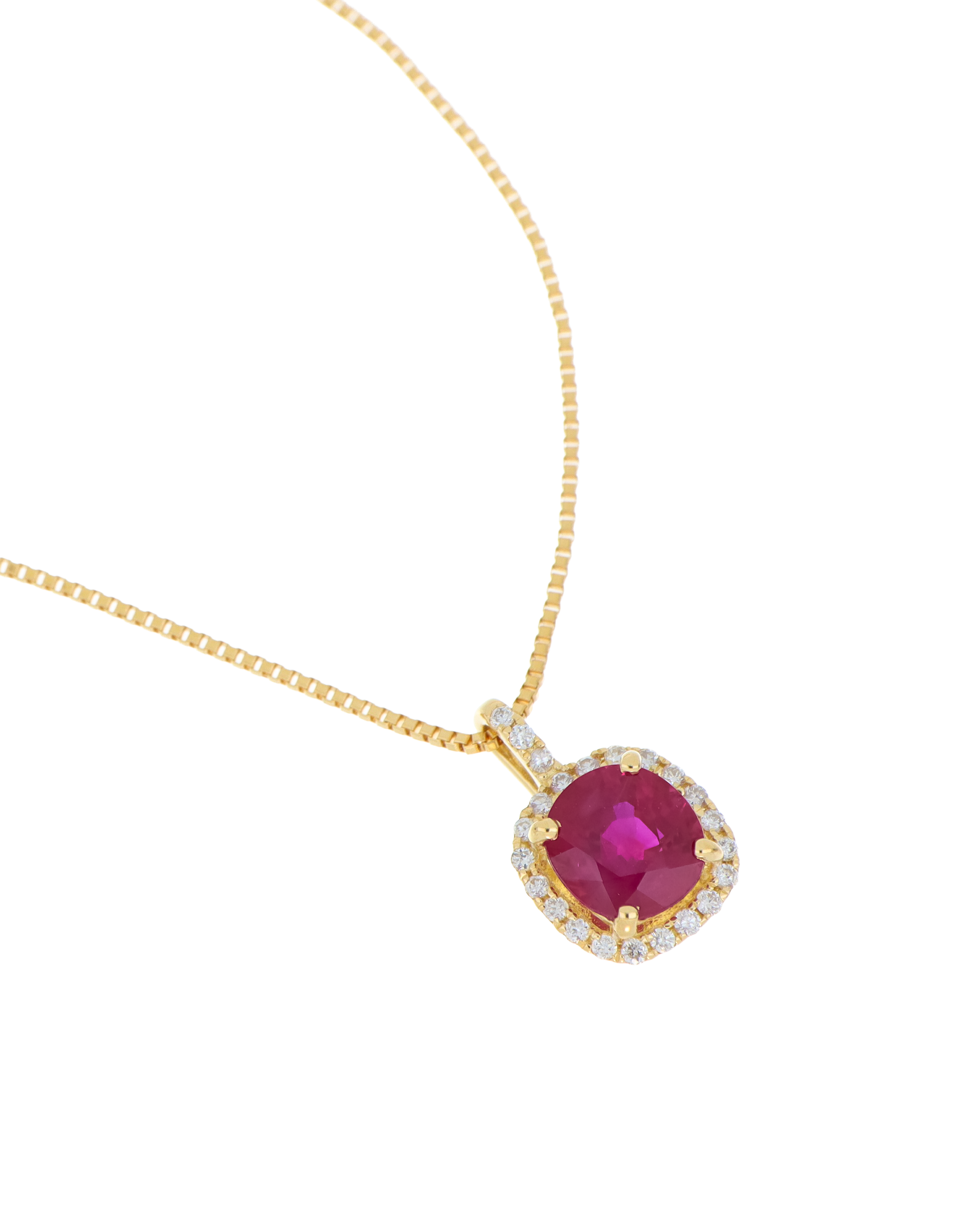 18K Yellow Gold Chain With Red Ruby Pendant