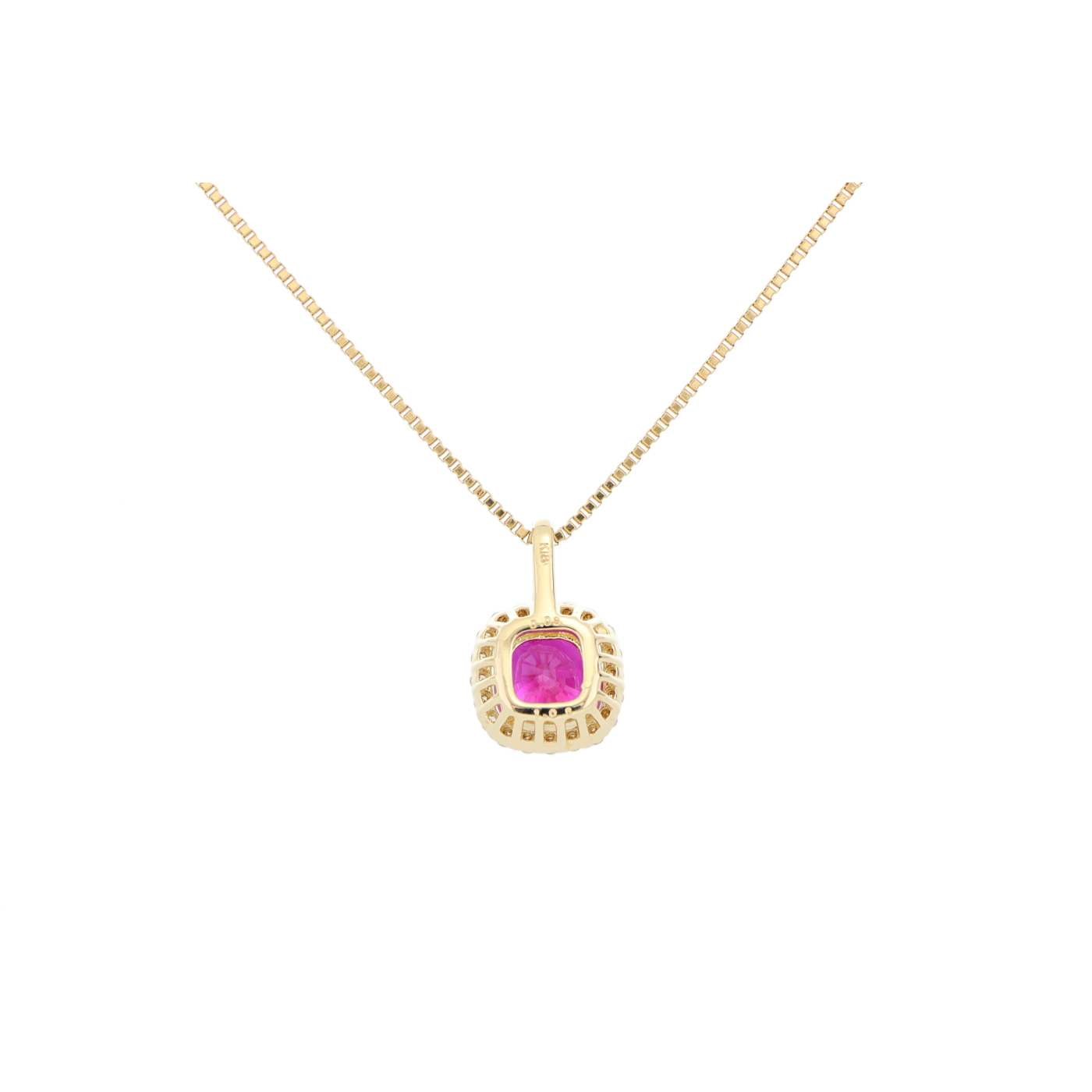 18K Yellow Gold Chain With Red Ruby Pendant