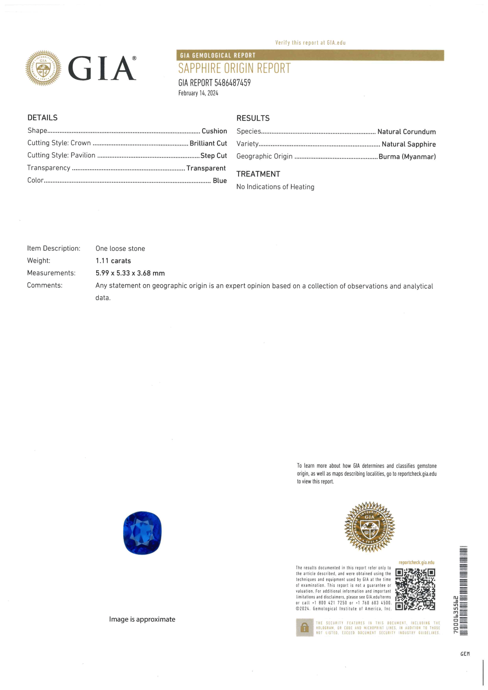 40231  Platinum Blue Sapphire & Diamond Ring  1.11ct Center Stone